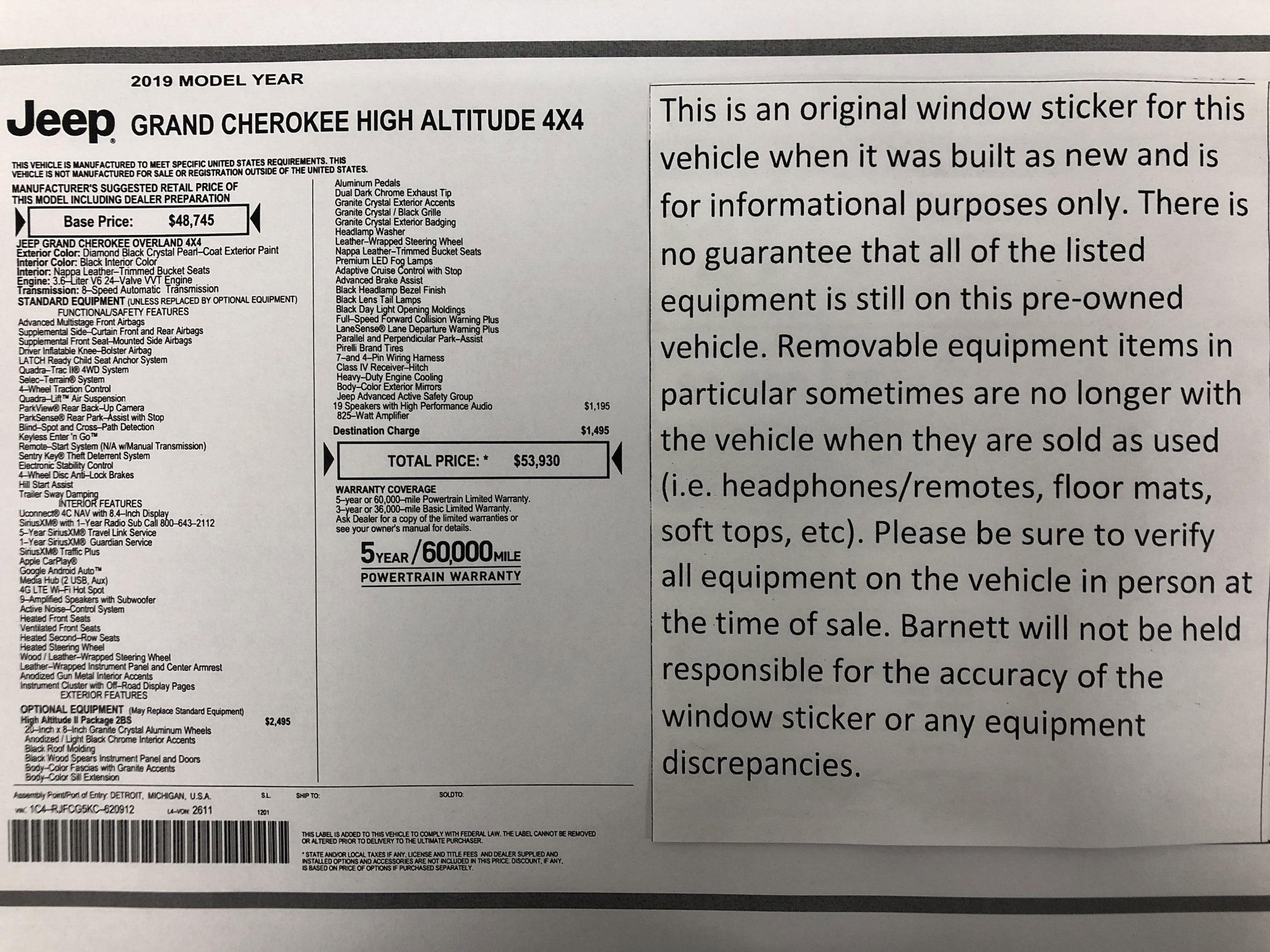 Used 2019 Jeep Grand Cherokee High Altitude with VIN 1C4RJFCG5KC620912 for sale in White Bear Lake, Minnesota