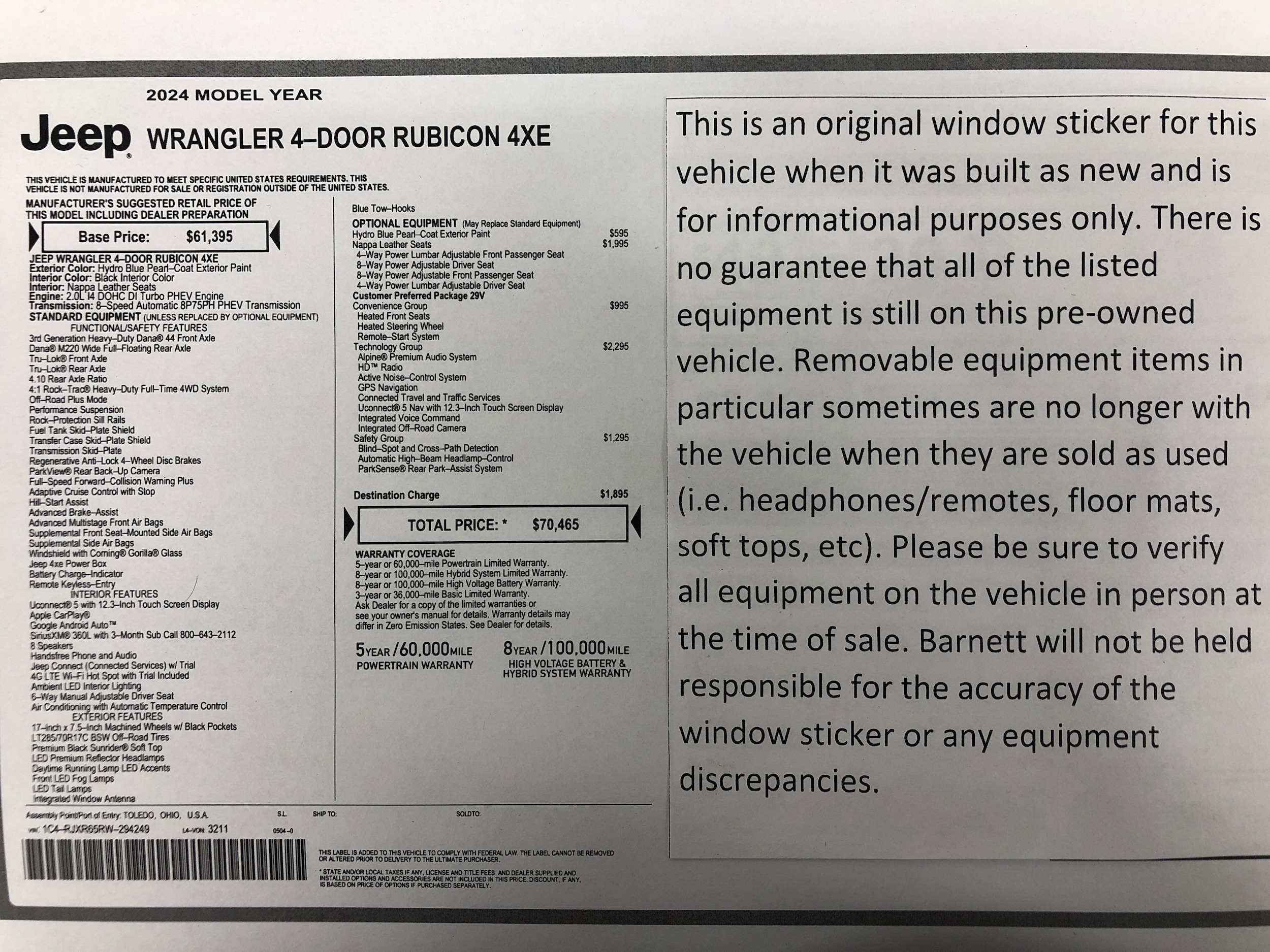 Used 2024 Jeep Wrangler 4xe Rubicon 4XE with VIN 1C4RJXR65RW294249 for sale in White Bear Lake, Minnesota