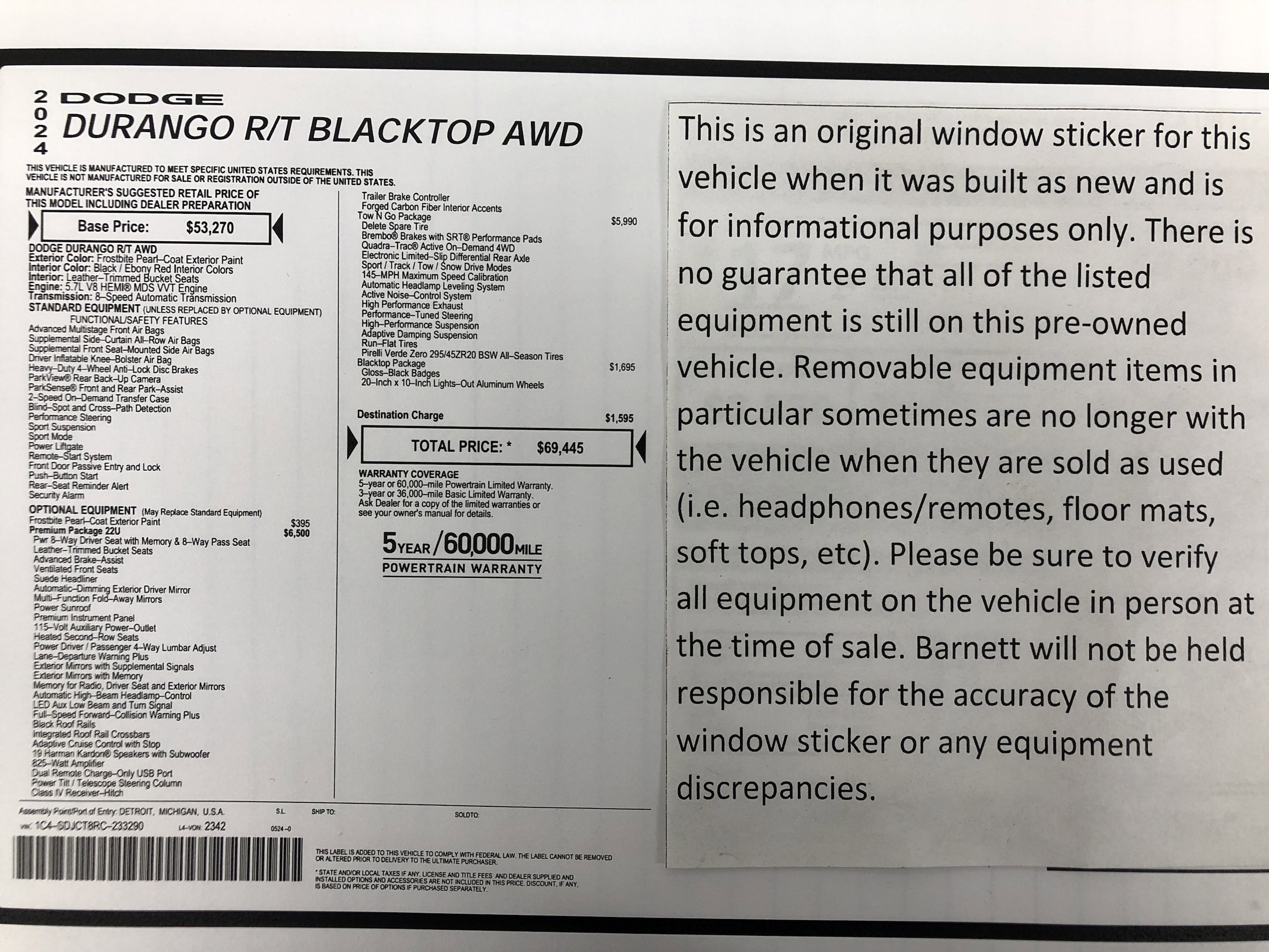 Used 2024 Dodge Durango R/T with VIN 1C4SDJCT8RC233290 for sale in Saint Paul, Minnesota