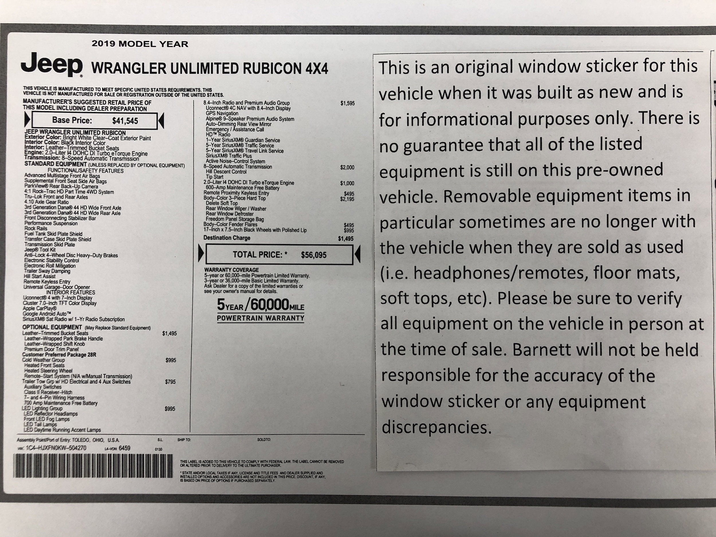 Used 2019 Jeep Wrangler Unlimited Rubicon with VIN 1C4HJXFN0KW504270 for sale in White Bear Lake, Minnesota