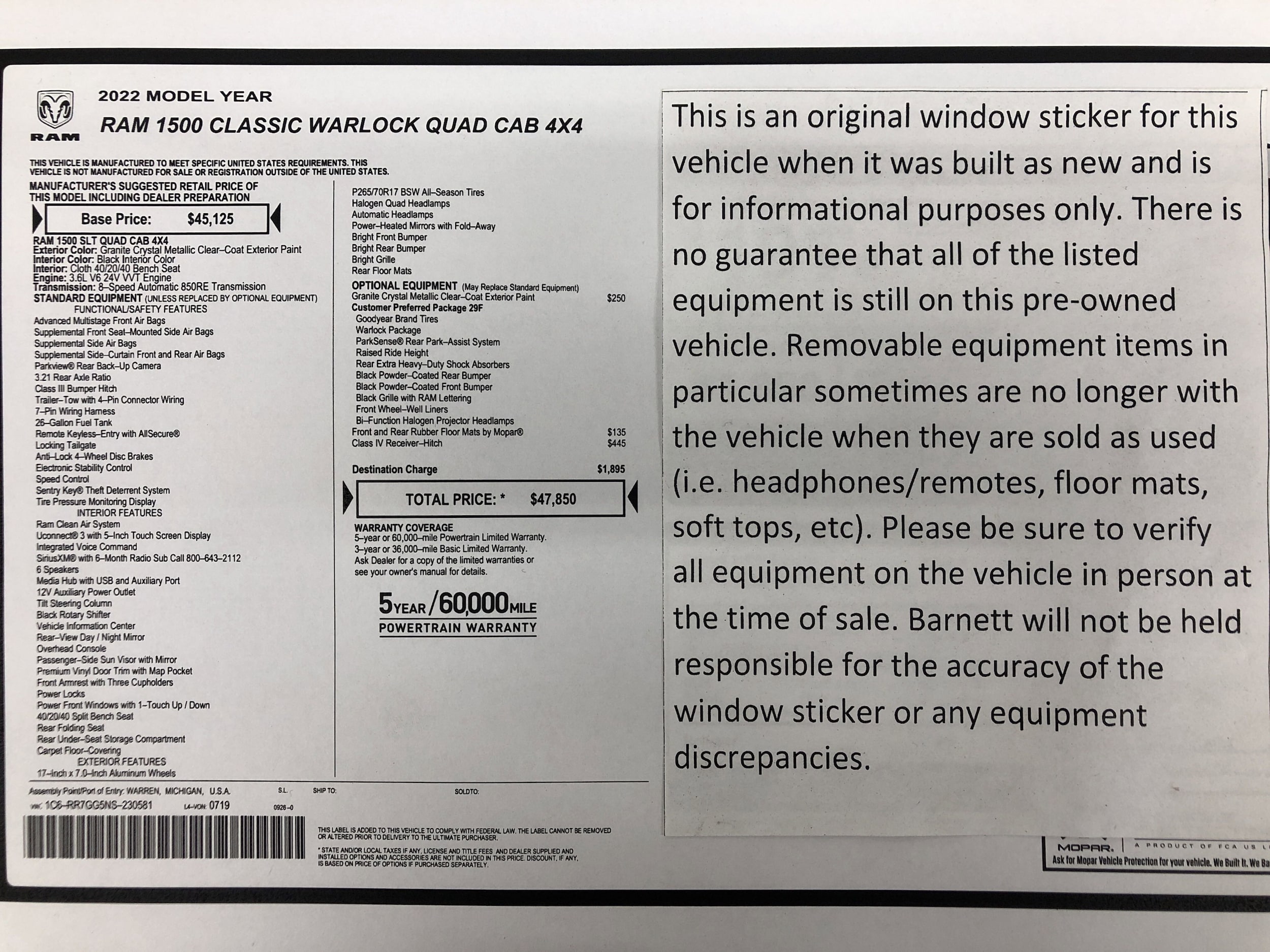 Used 2022 RAM Ram 1500 Classic Warlock with VIN 1C6RR7GG5NS230581 for sale in Saint Paul, Minnesota