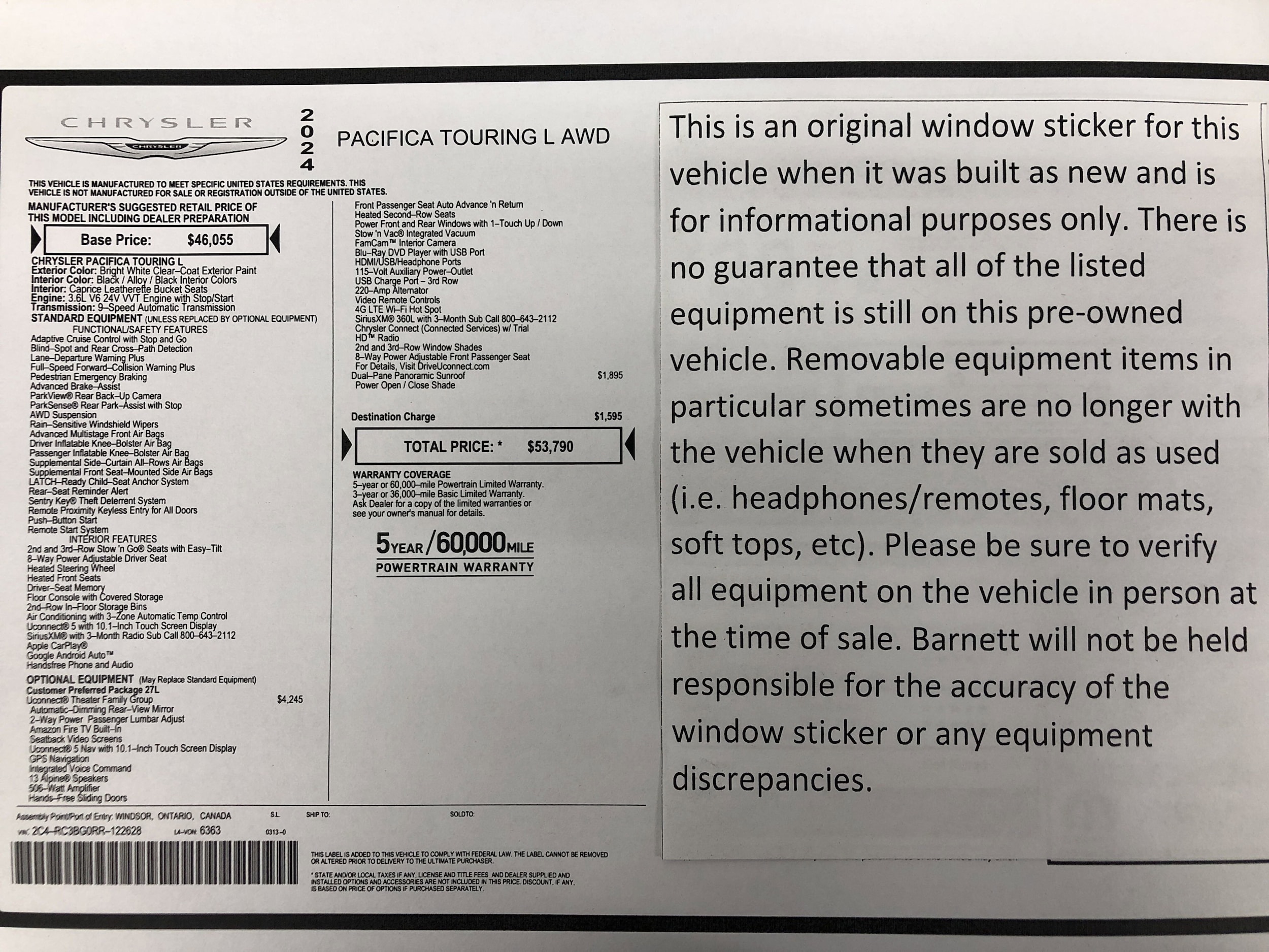 Used 2024 Chrysler Pacifica Touring L with VIN 2C4RC3BG0RR122628 for sale in White Bear Lake, Minnesota