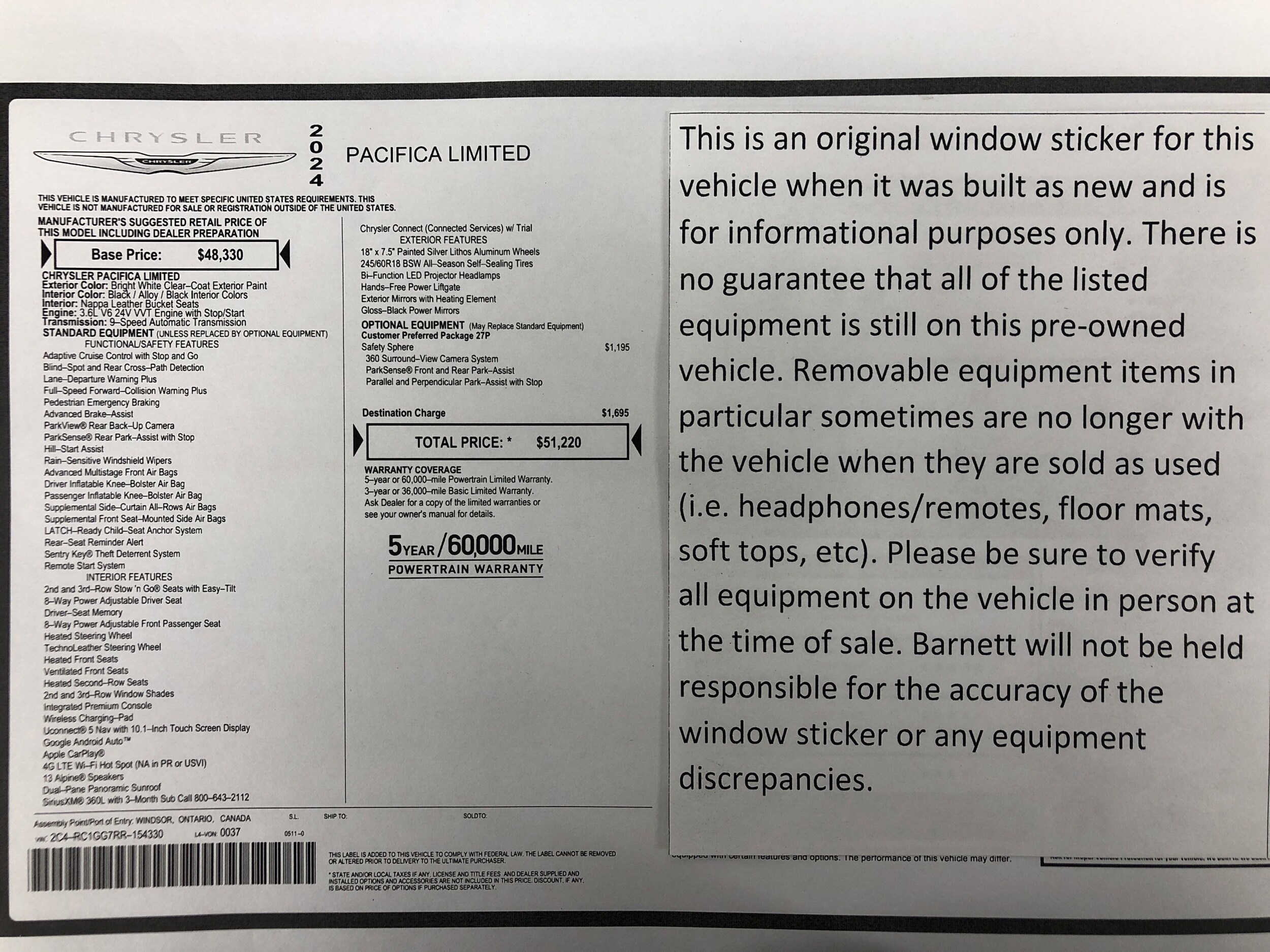 Used 2024 Chrysler Pacifica Limited with VIN 2C4RC1GG7RR154330 for sale in White Bear Lake, MN