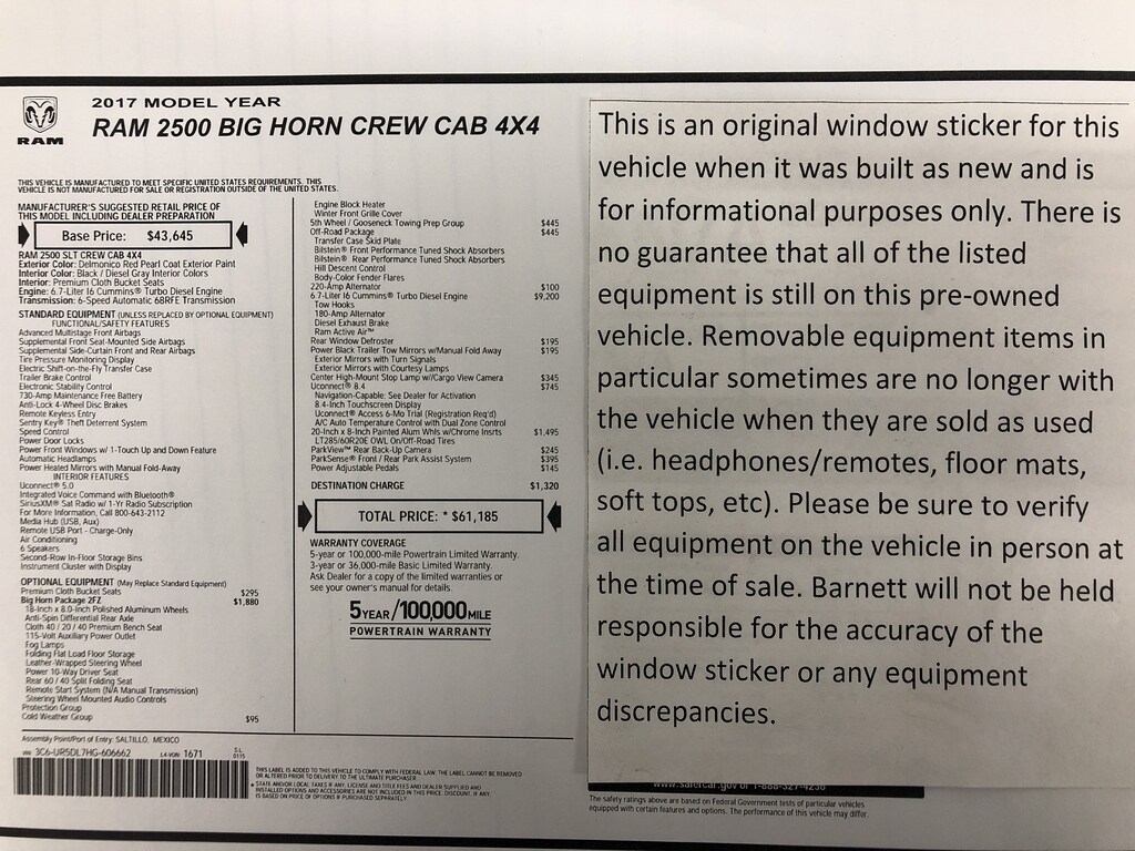 Used 2017 Ram 2500 Big Horn Truck Crew Cab