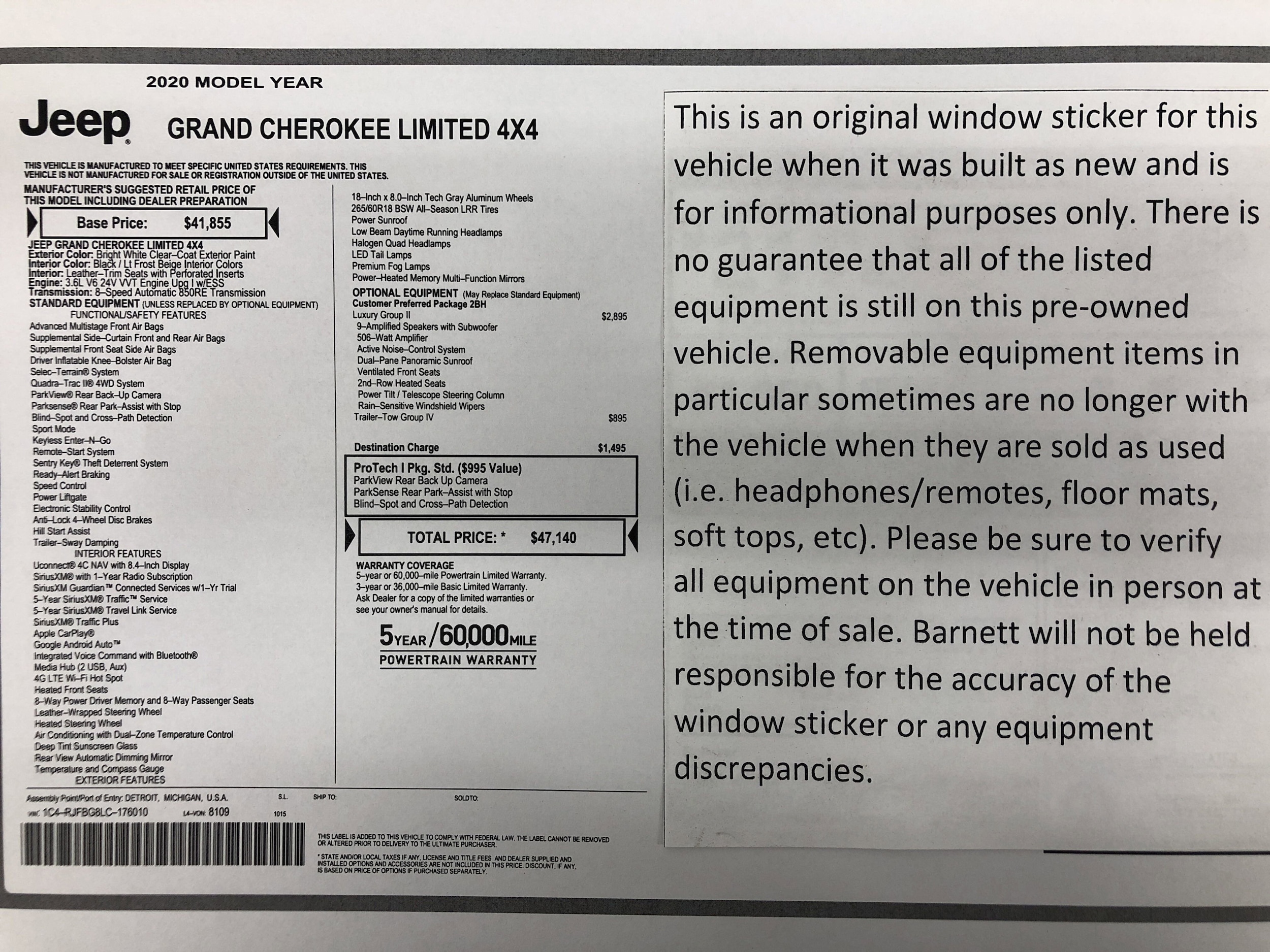 Used 2020 Jeep Grand Cherokee Limited with VIN 1C4RJFBG8LC176010 for sale in White Bear Lake, Minnesota