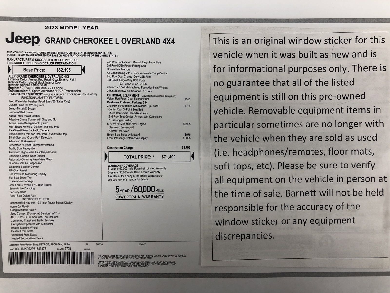Used 2023 Jeep Grand Cherokee L Overland with VIN 1C4RJKDT2P8863477 for sale in White Bear Lake, Minnesota