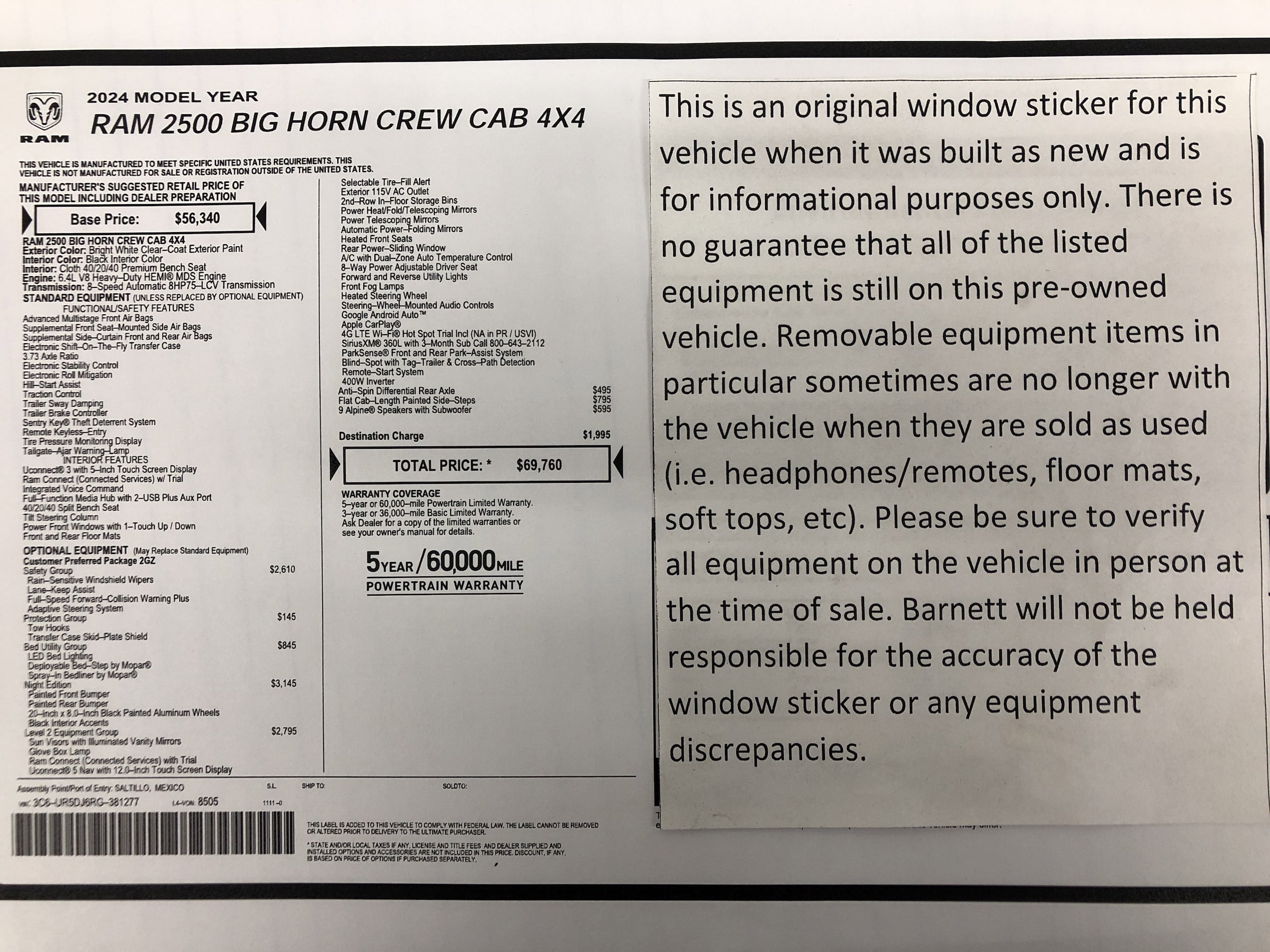 Certified 2024 RAM Ram 2500 Pickup Big Horn with VIN 3C6UR5DJ6RG381277 for sale in Saint Paul, Minnesota