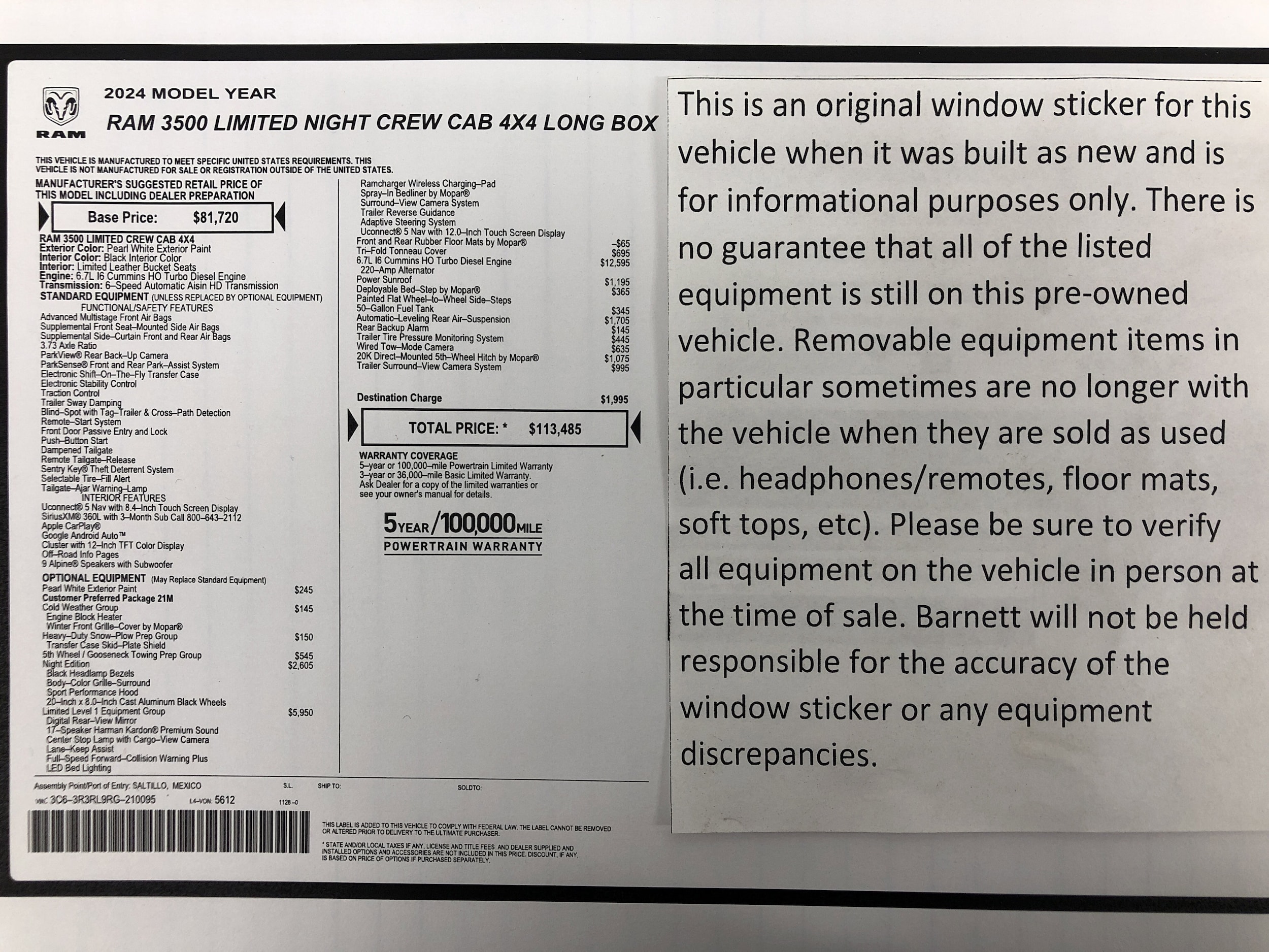 Used 2024 RAM Ram 3500 Pickup Limited with VIN 3C63R3RL9RG210095 for sale in Saint Paul, Minnesota