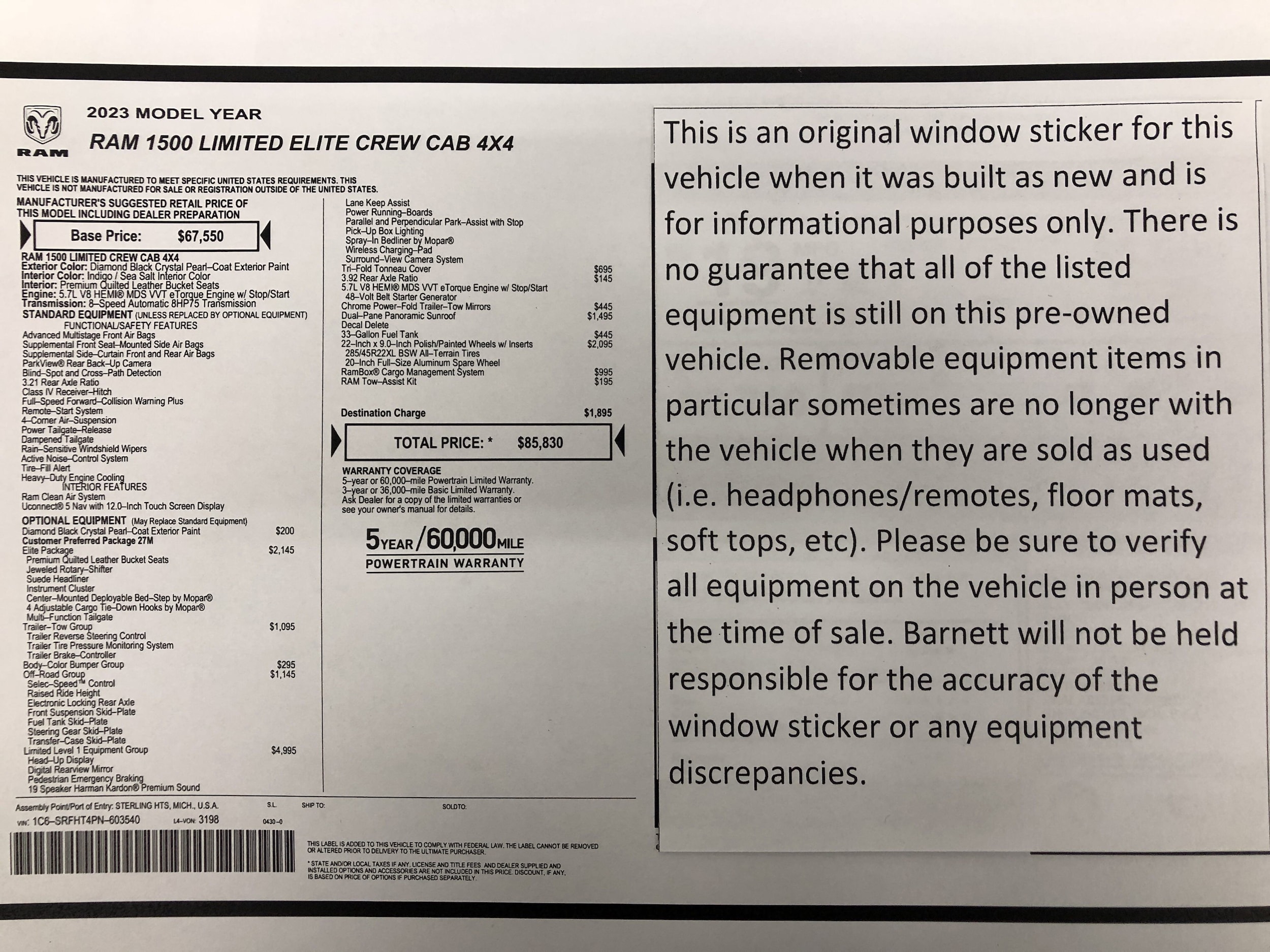 Used 2023 RAM Ram 1500 Pickup Limited with VIN 1C6SRFHT4PN603540 for sale in White Bear Lake, Minnesota