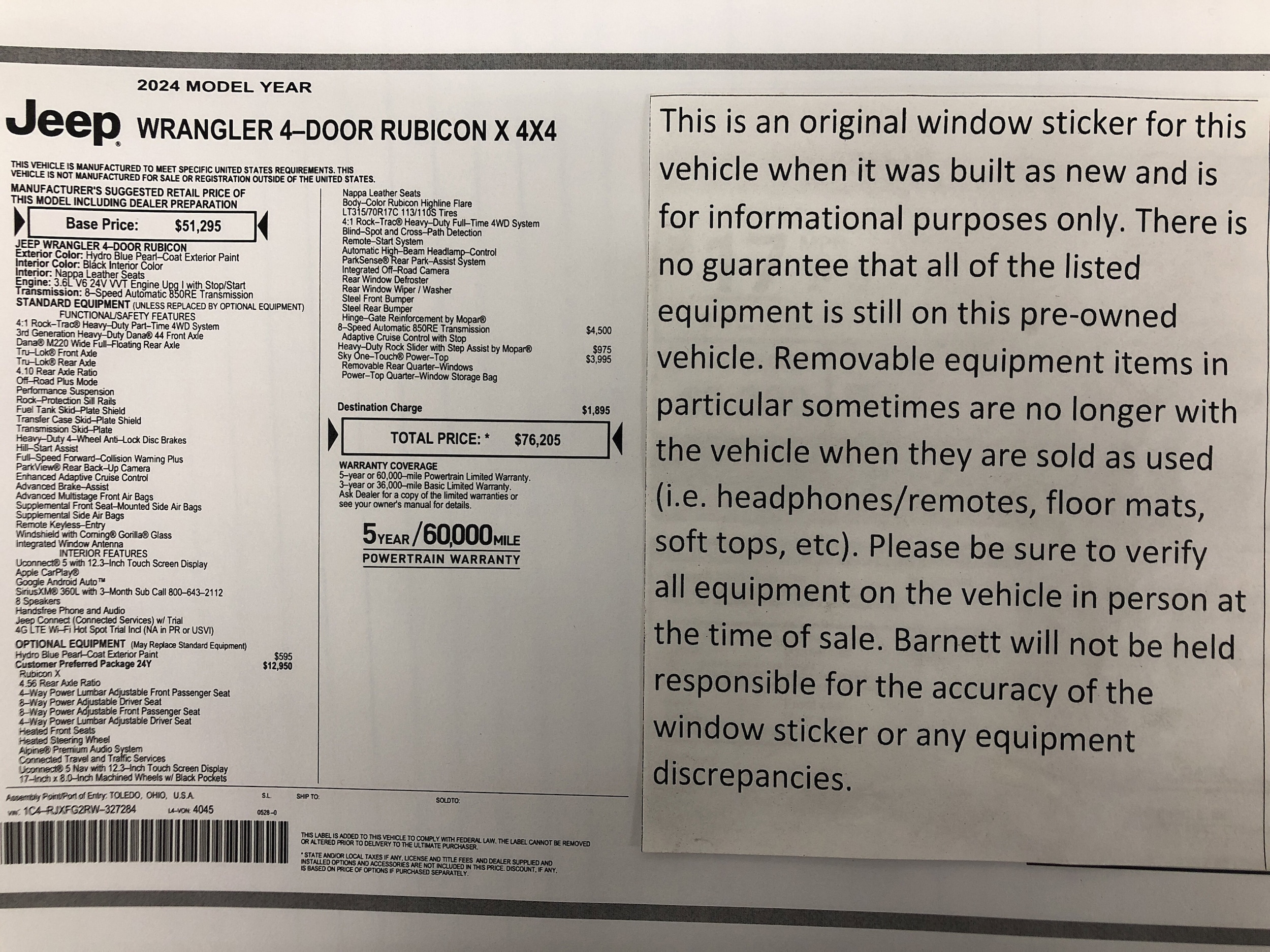 Certified 2024 Jeep Wrangler 4-Door Rubicon X with VIN 1C4RJXFG2RW327284 for sale in Saint Paul, Minnesota