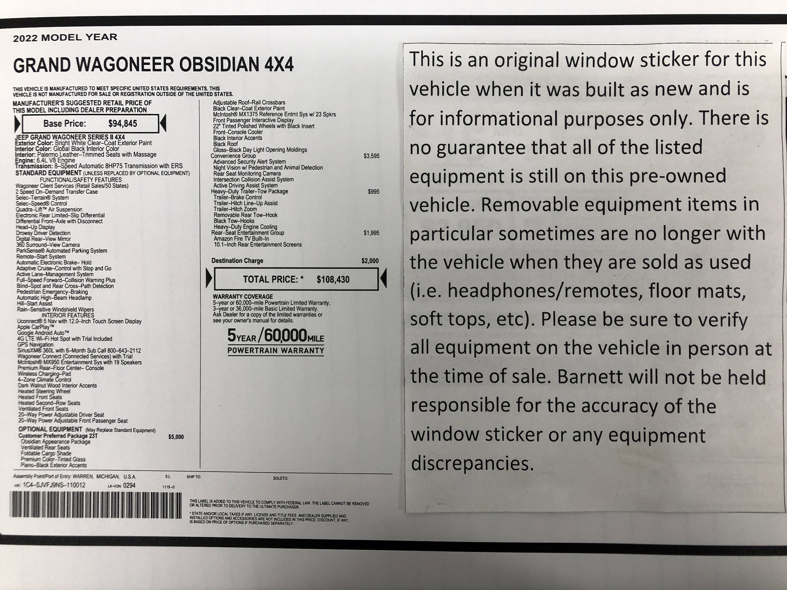 Used 2022 Jeep Grand Wagoneer Obsidian with VIN 1C4SJVFJ9NS110012 for sale in Saint Paul, Minnesota