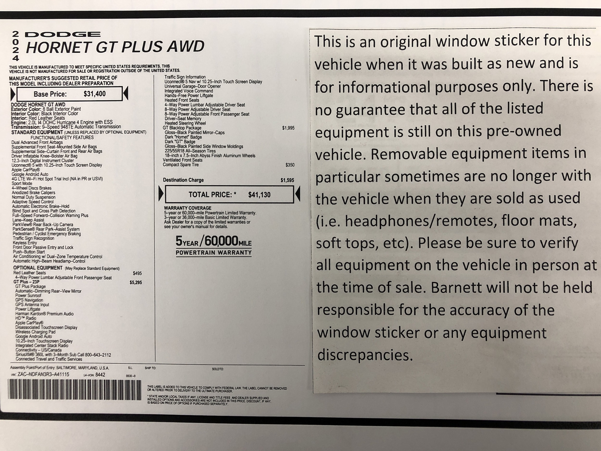 Used 2024 Dodge Hornet GT with VIN ZACNDFAN3R3A41115 for sale in Saint Paul, Minnesota