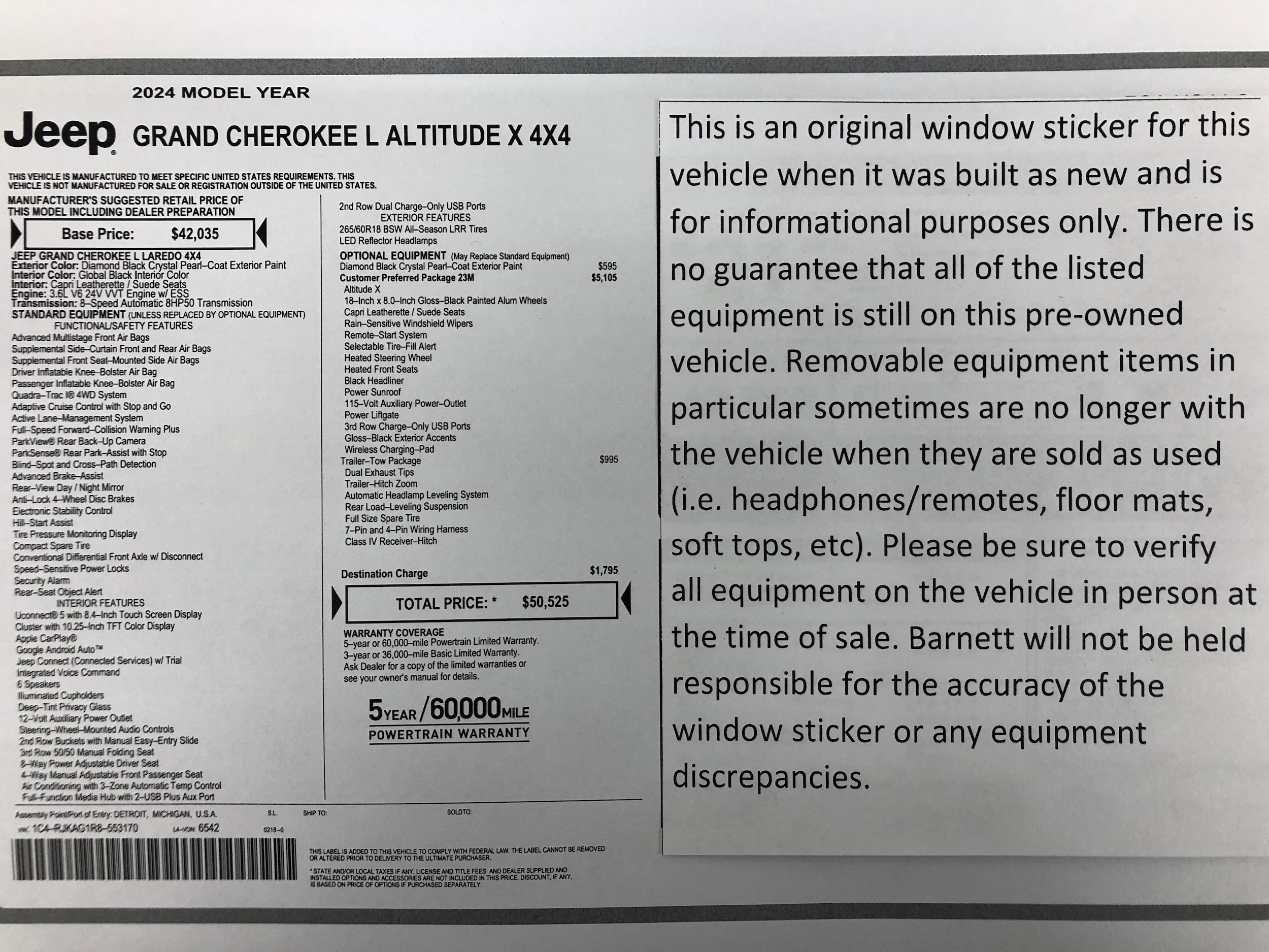 Used 2024 Jeep Grand Cherokee L Altitude with VIN 1C4RJKAG1R8553170 for sale in White Bear Lake, MN