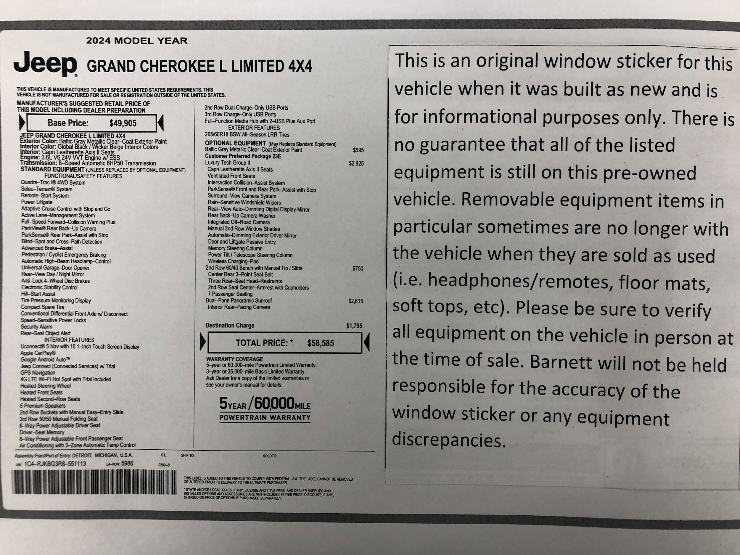 Used 2024 Jeep Grand Cherokee L Limited with VIN 1C4RJKBG3R8551113 for sale in White Bear Lake, Minnesota
