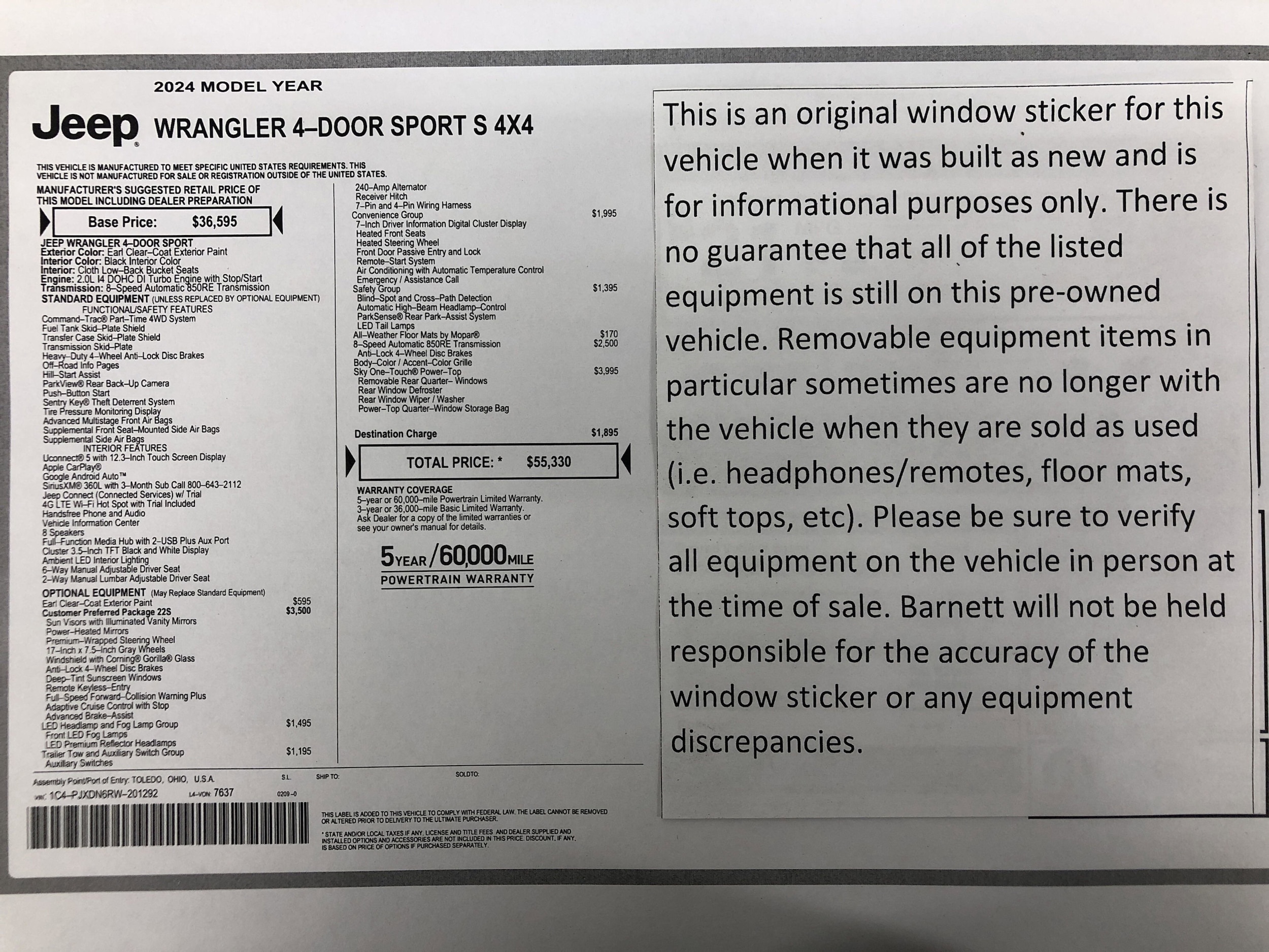 Used 2024 Jeep Wrangler 4-Door Sport S with VIN 1C4PJXDN6RW201292 for sale in White Bear Lake, Minnesota