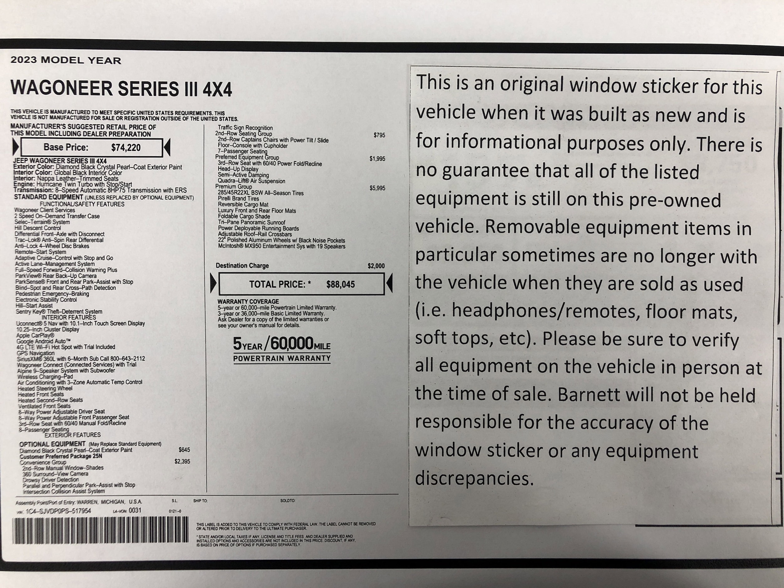 Used 2023 Jeep Wagoneer Series III with VIN 1C4SJVDP0PS517954 for sale in Saint Paul, Minnesota
