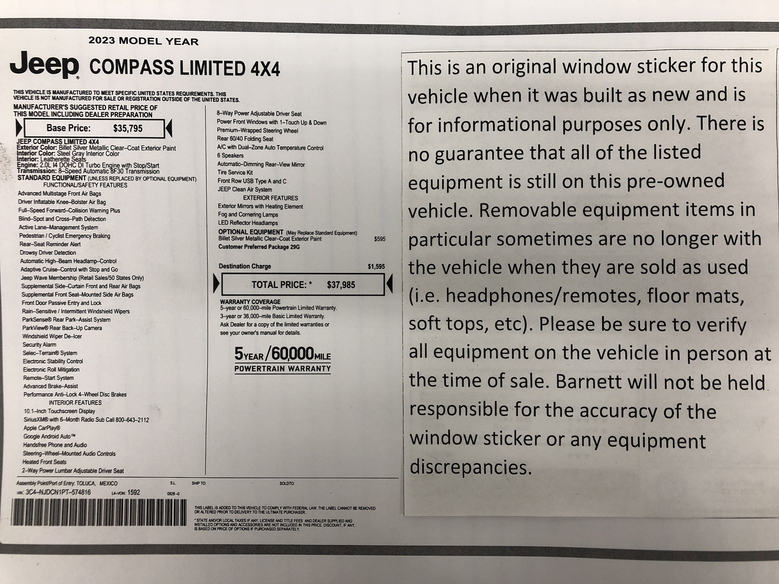Used 2023 Jeep Compass Limited with VIN 3C4NJDCN1PT574816 for sale in White Bear Lake, Minnesota