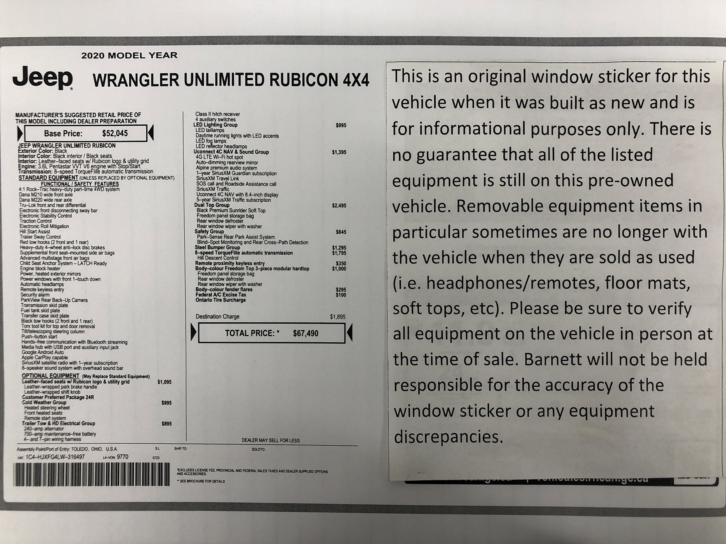 Used 2020 Jeep Wrangler Unlimited Rubicon with VIN 1C4HJXFG4LW316497 for sale in Saint Paul, Minnesota