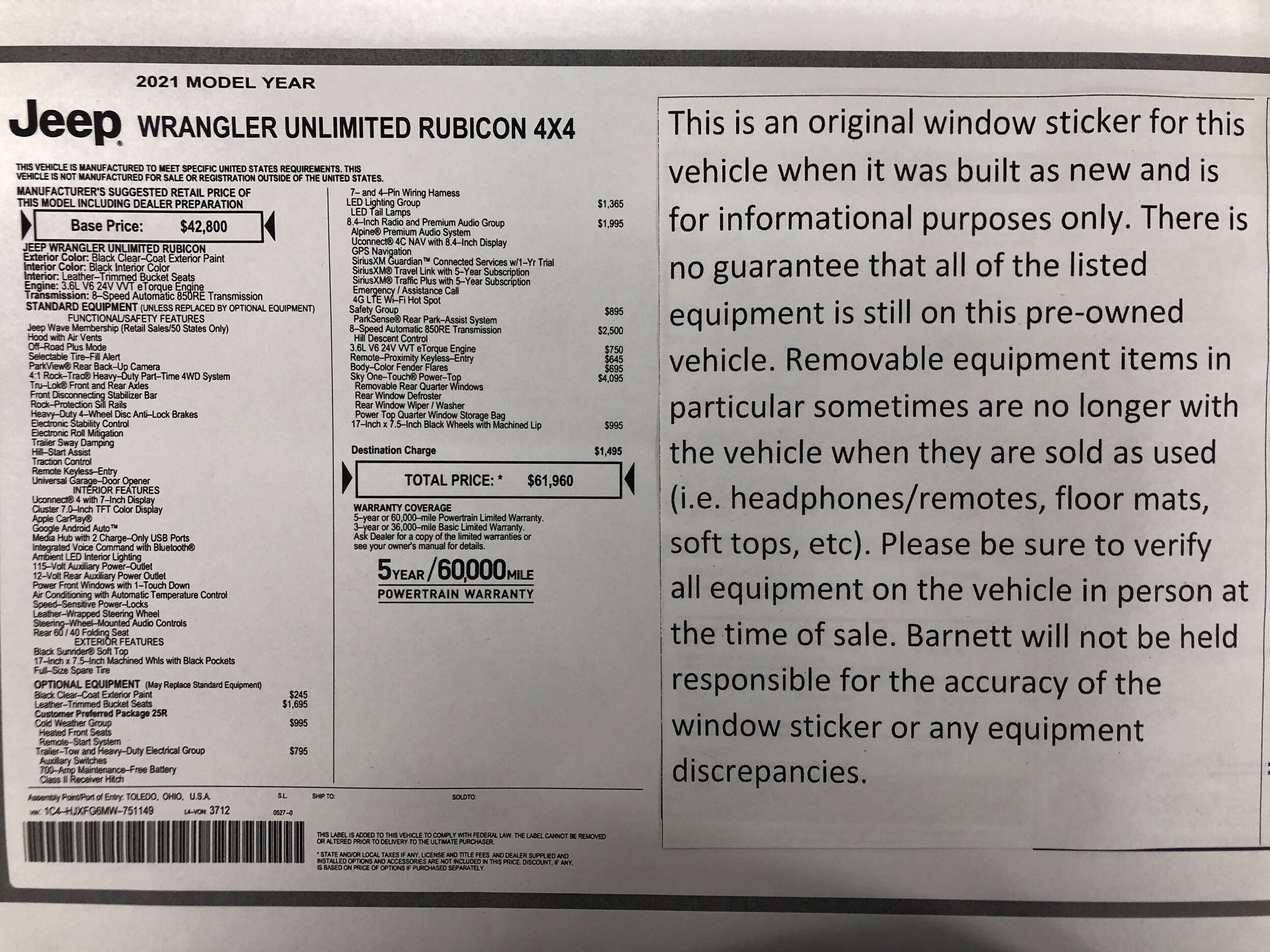 Used 2021 Jeep Wrangler Unlimited Rubicon with VIN 1C4HJXFG6MW751149 for sale in White Bear Lake, Minnesota