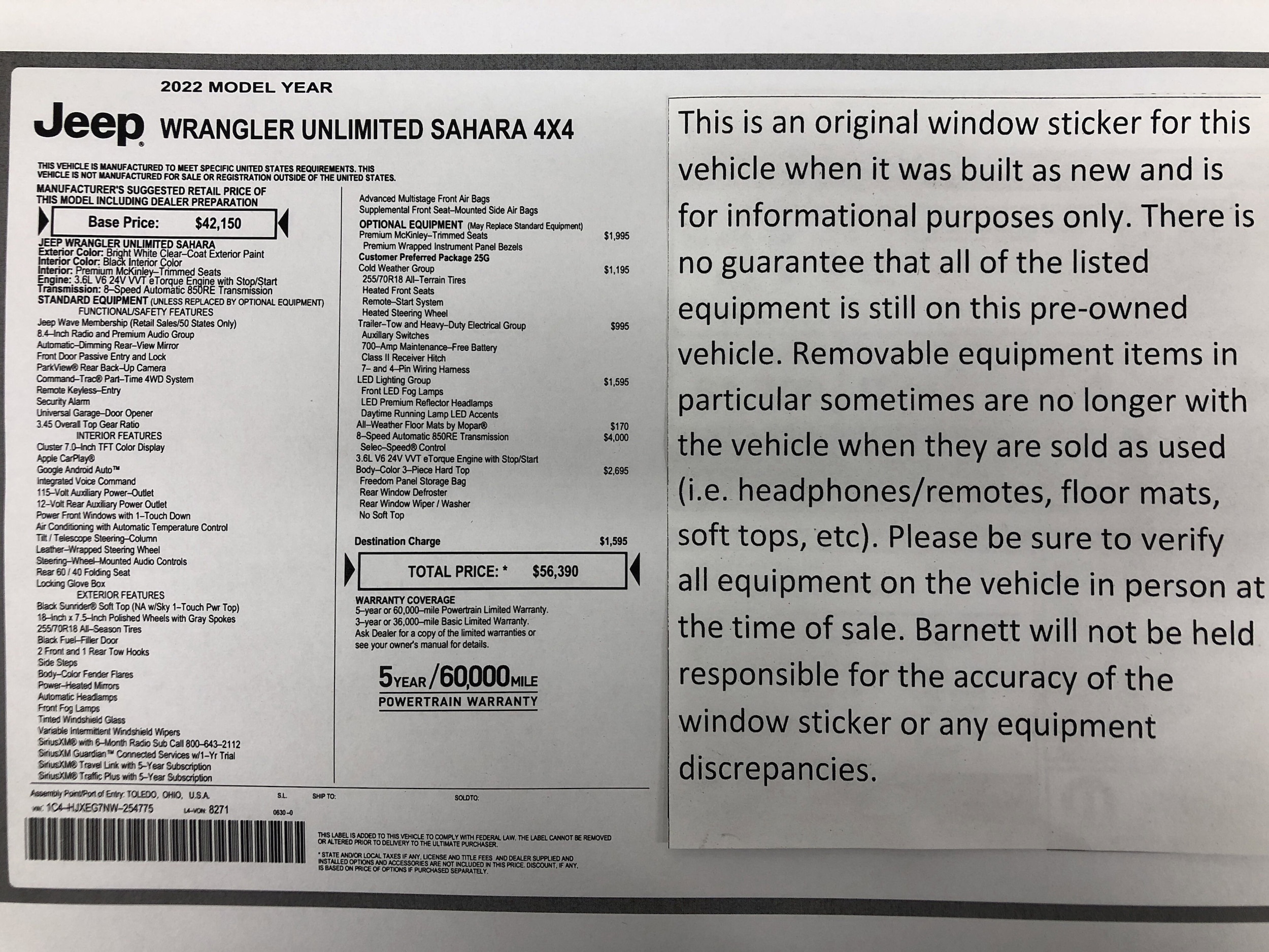 Used 2022 Jeep Wrangler Unlimited Sahara with VIN 1C4HJXEG7NW254775 for sale in White Bear Lake, Minnesota