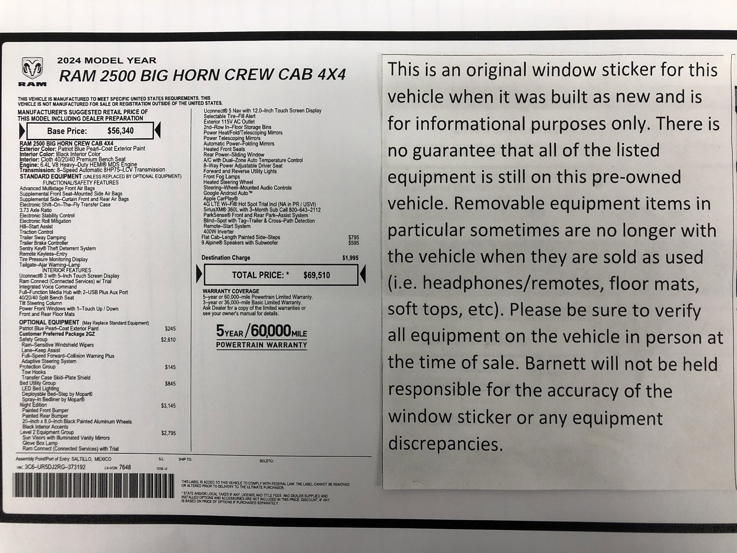 Used 2024 RAM Ram 2500 Pickup Big Horn with VIN 3C6UR5DJ2RG373192 for sale in Saint Paul, Minnesota