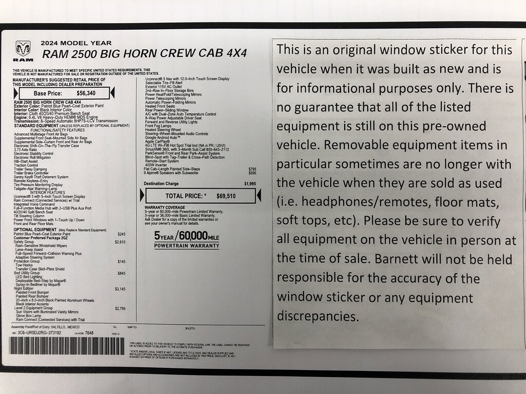 Used 2024 Ram 2500 Big Horn Truck Crew Cab