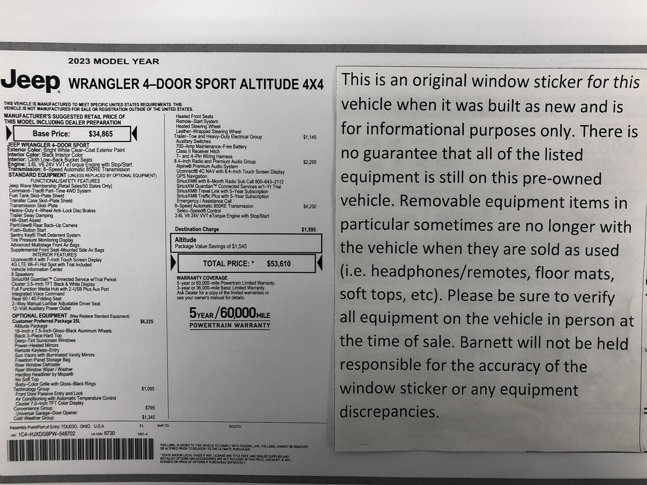Certified 2023 Jeep Wrangler 4-Door Altitude with VIN 1C4HJXDG9PW548702 for sale in White Bear Lake, Minnesota