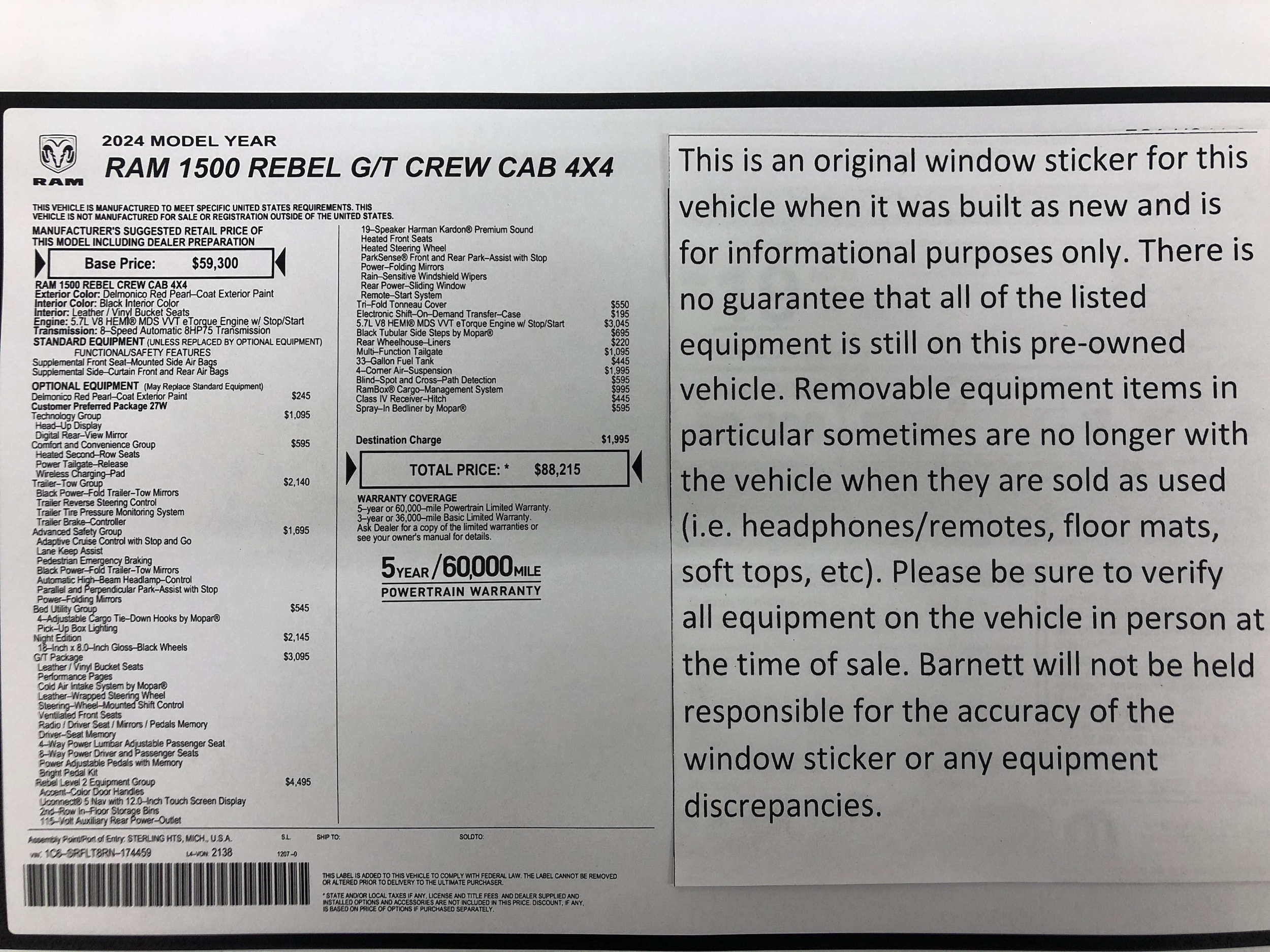 Used 2024 RAM Ram 1500 Pickup Rebel with VIN 1C6SRFLT8RN174459 for sale in White Bear Lake, Minnesota