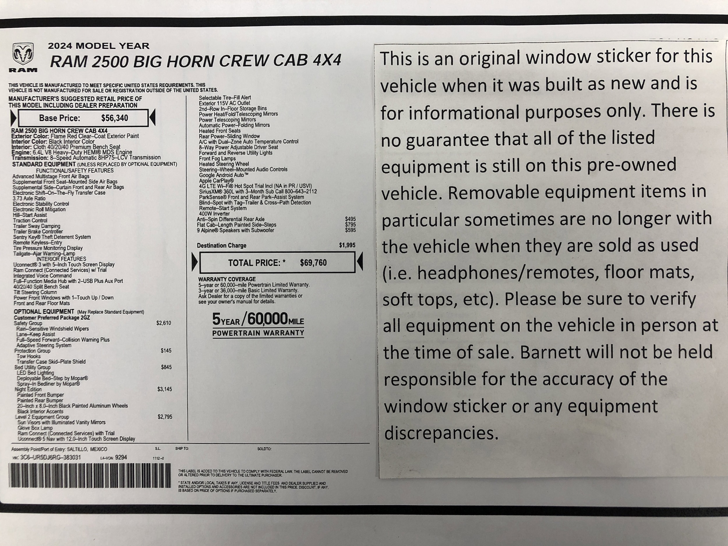 Used 2024 RAM Ram 2500 Pickup Big Horn with VIN 3C6UR5DJ6RG383031 for sale in White Bear Lake, Minnesota