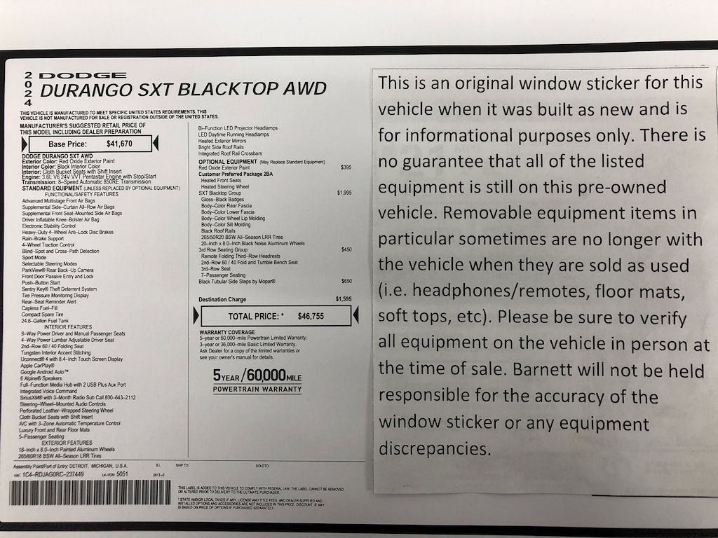 Certified 2024 Dodge Durango SXT SUV