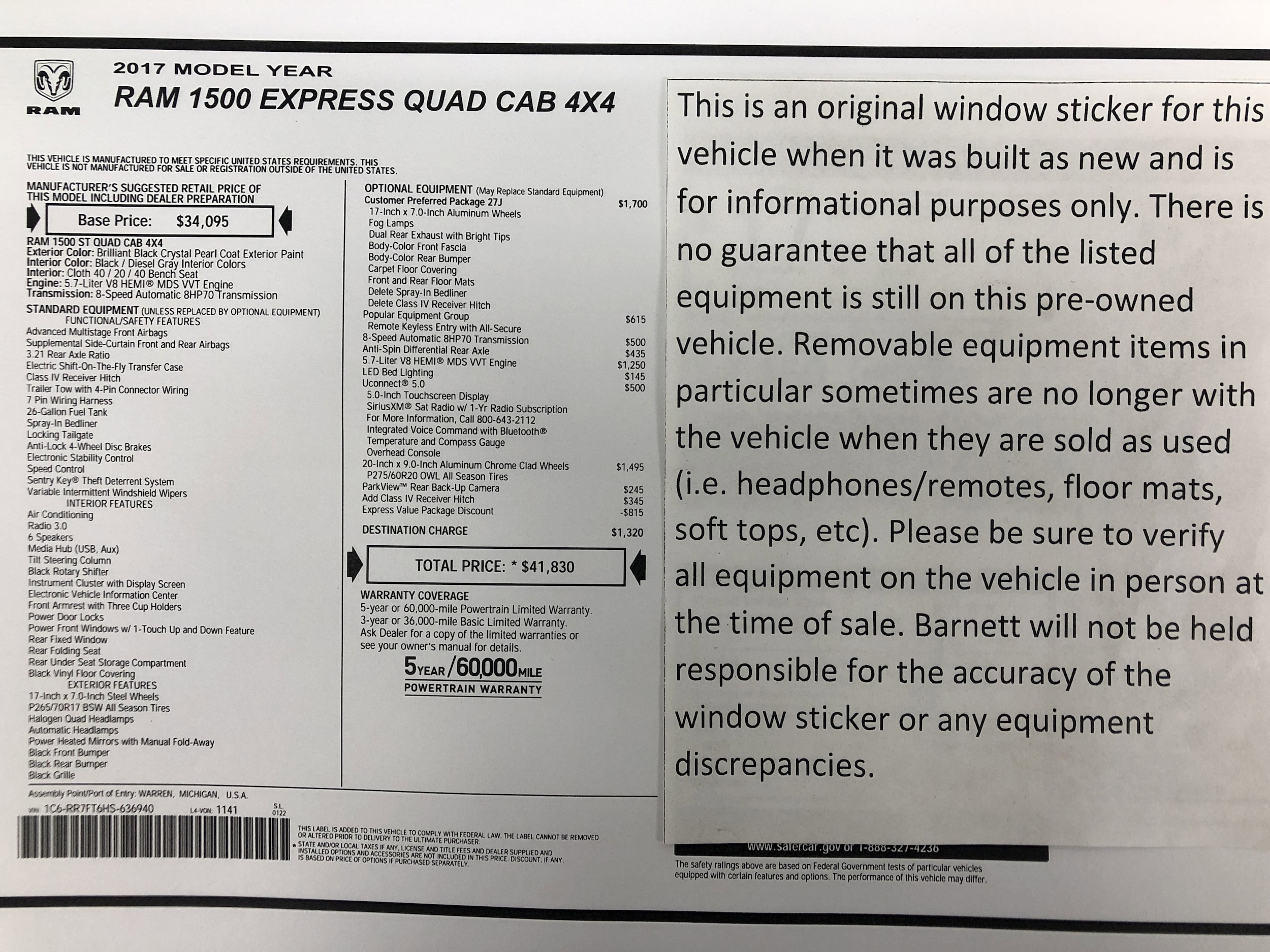 Used 2017 RAM Ram 1500 Pickup Express with VIN 1C6RR7FT6HS636940 for sale in White Bear Lake, Minnesota