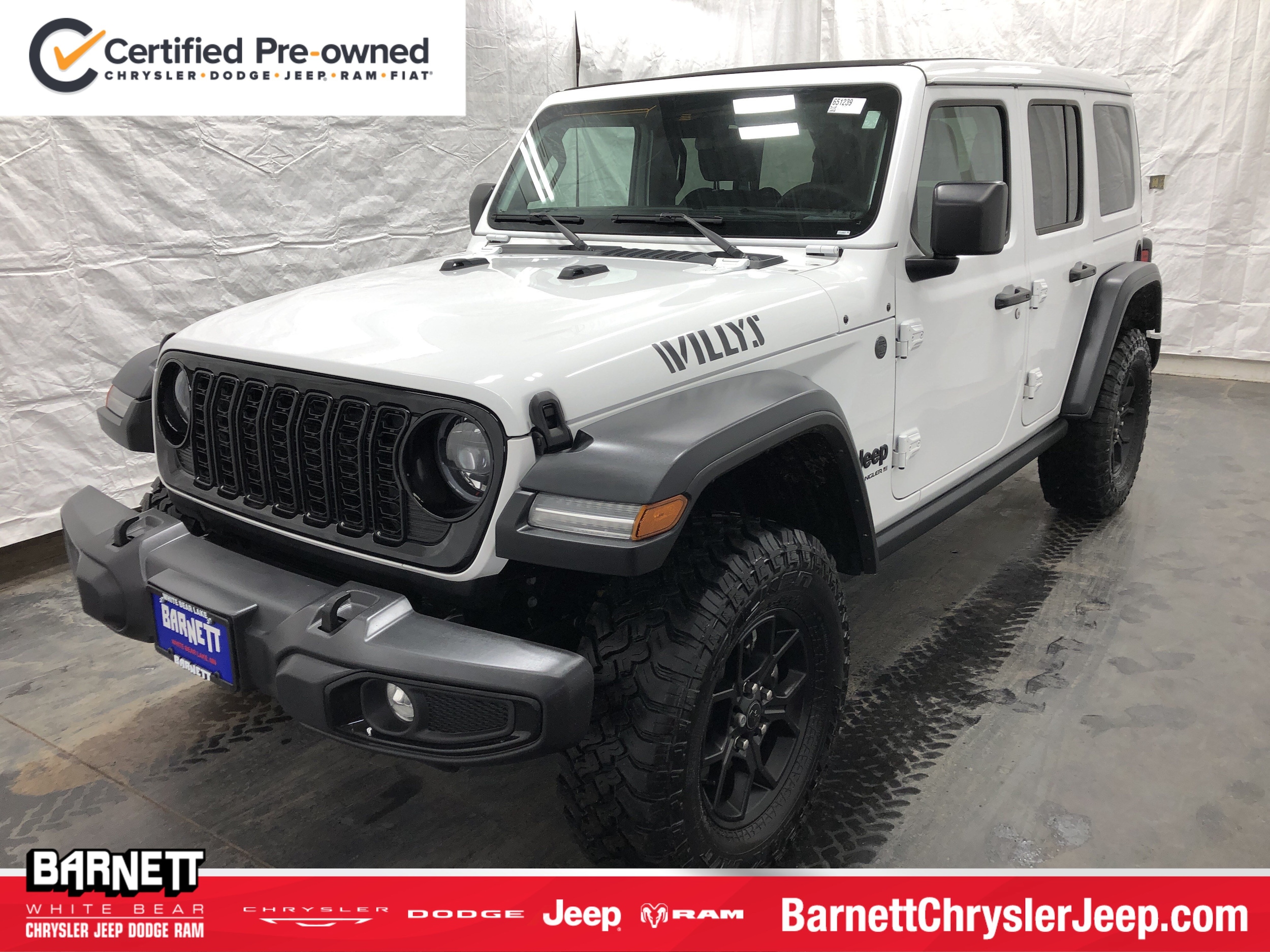 Certified 2024 Jeep Wrangler 4-Door Willys with VIN 1C4PJXDGXRW236192 for sale in White Bear Lake, Minnesota