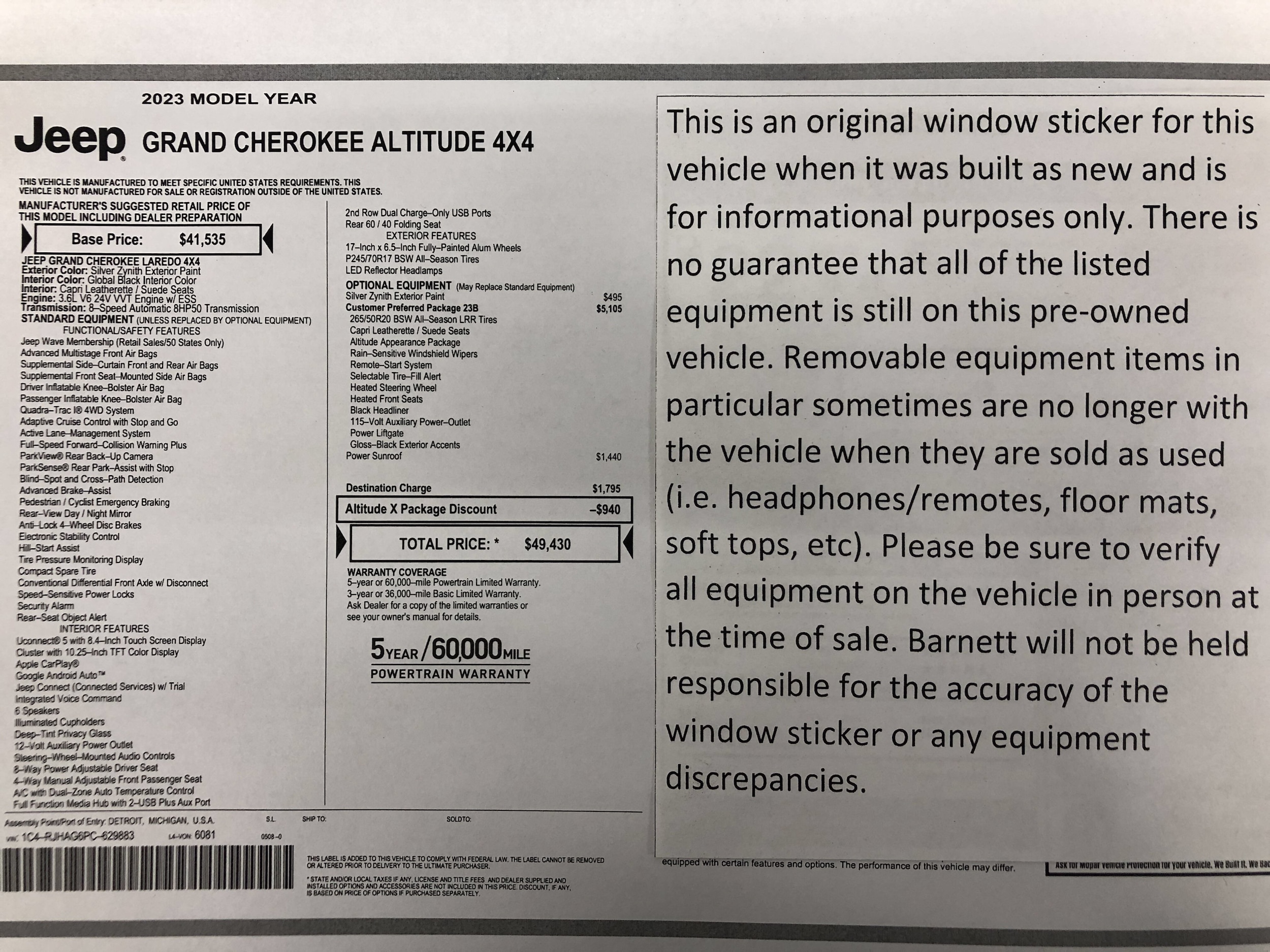 Used 2023 Jeep Grand Cherokee Altitude with VIN 1C4RJHAG6PC629883 for sale in White Bear Township, Minnesota