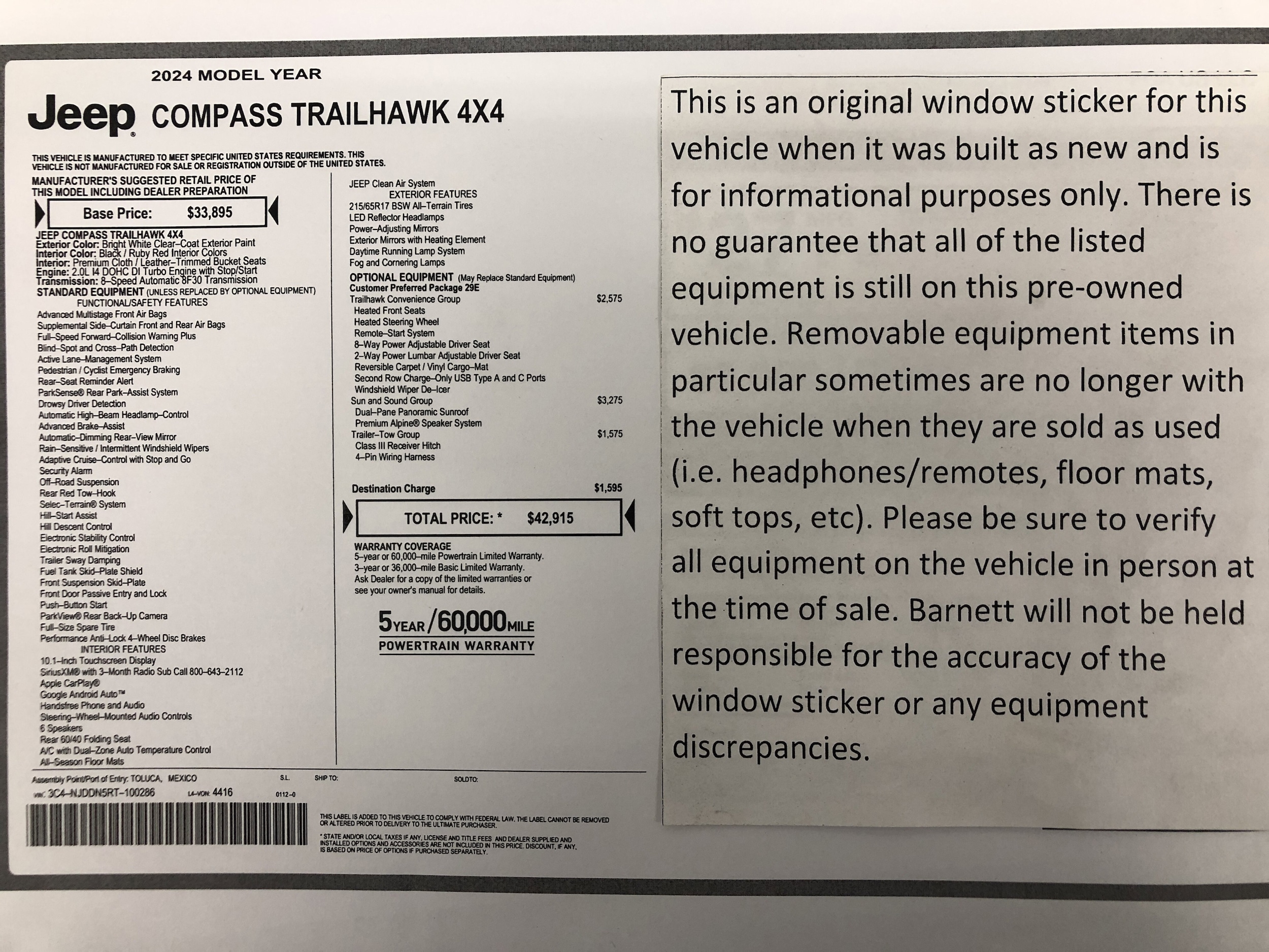 Used 2024 Jeep Compass Trailhawk with VIN 3C4NJDDN5RT100286 for sale in White Bear Lake, Minnesota