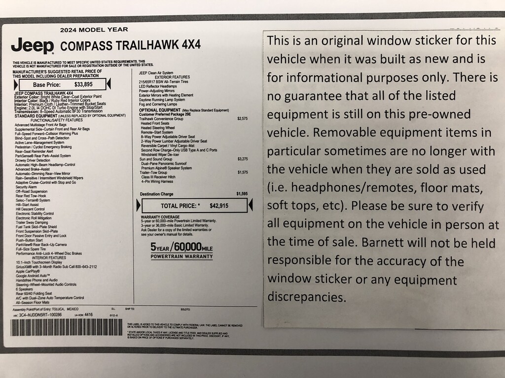 Certified 2024 Jeep Compass Trailhawk Sun/Sound SUV