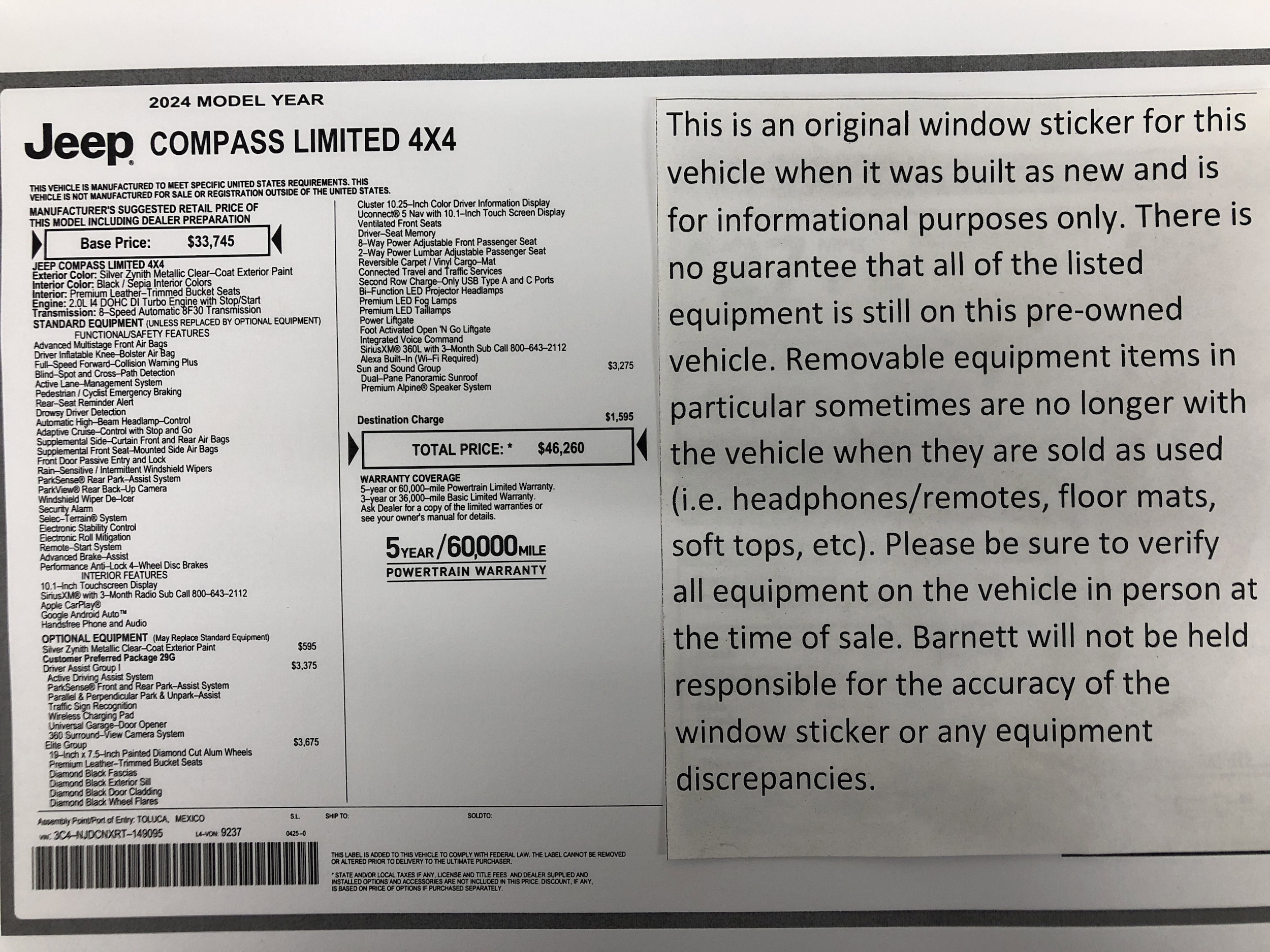 Certified 2024 Jeep Compass Limited with VIN 3C4NJDCNXRT149095 for sale in White Bear Lake, Minnesota
