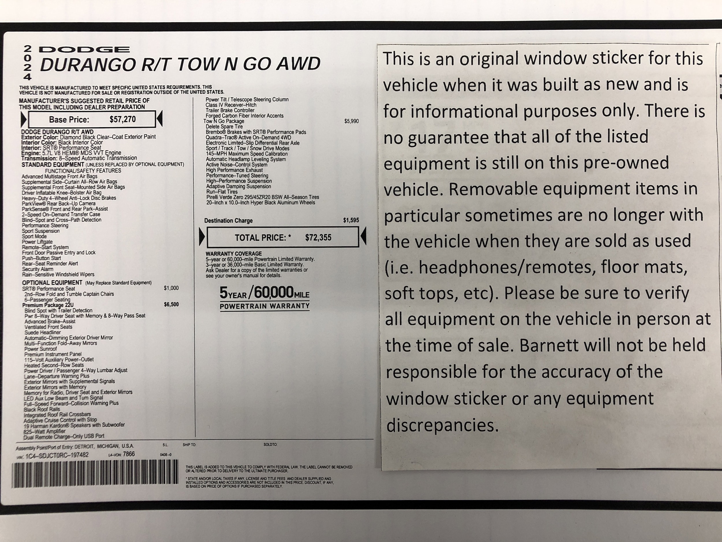 Used 2024 Dodge Durango R/T with VIN 1C4SDJCT0RC197482 for sale in White Bear Lake, Minnesota