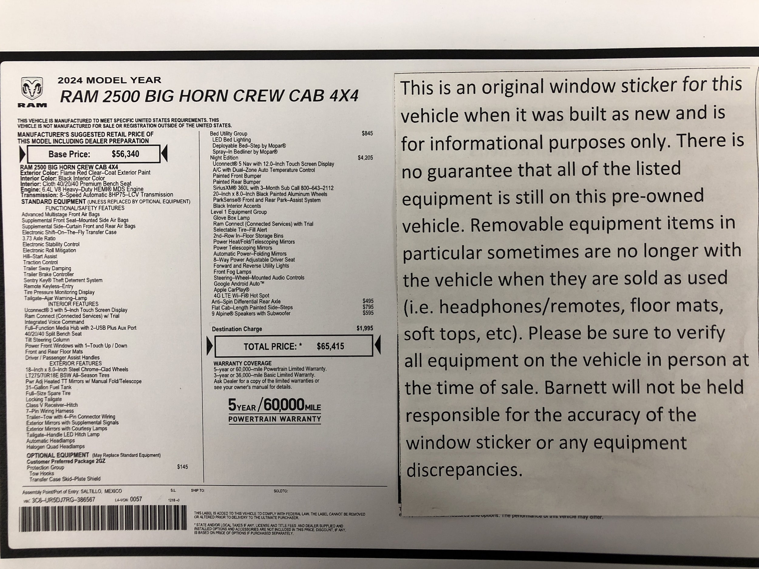 Used 2024 RAM Ram 2500 Pickup Big Horn with VIN 3C6UR5DJ7RG386567 for sale in White Bear Lake, Minnesota