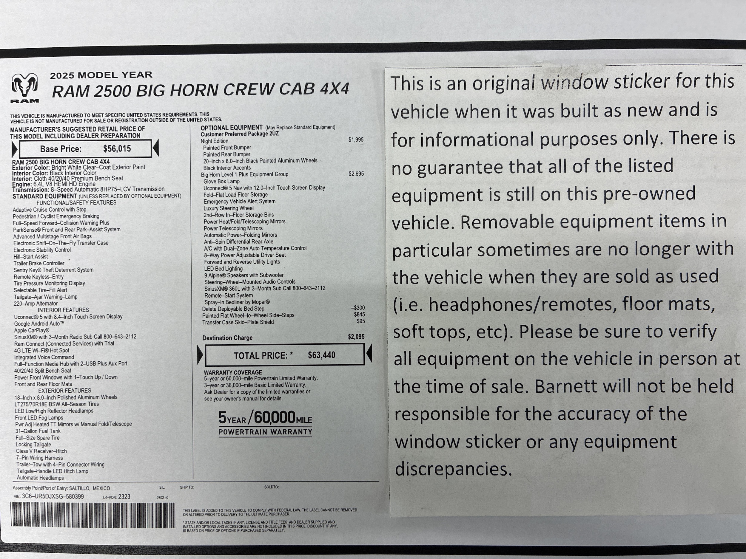 Certified 2025 RAM Ram 2500 Pickup Big Horn with VIN 3C6UR5DJXSG580399 for sale in White Bear Lake, Minnesota