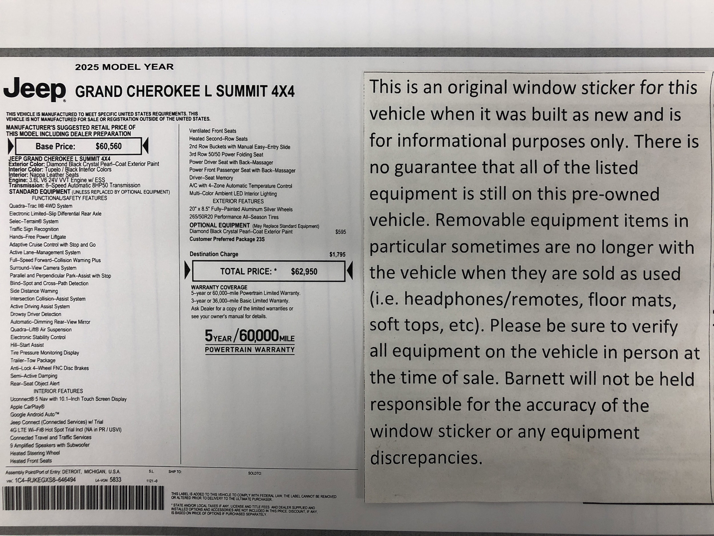 Used 2025 Jeep Grand Cherokee L Summit with VIN 1C4RJKEGXS8646494 for sale in White Bear Lake, Minnesota