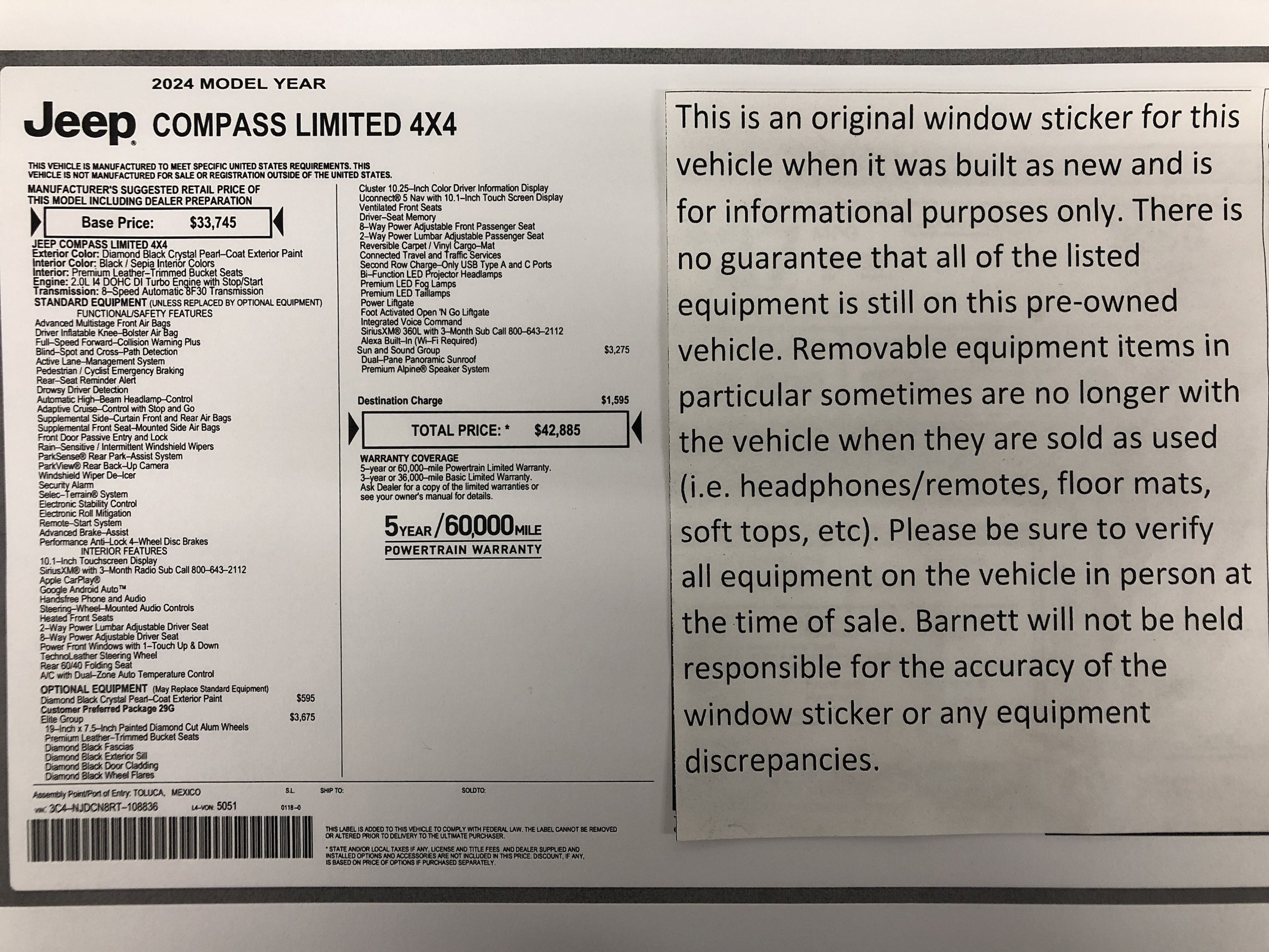 Certified 2024 Jeep Compass Limited with VIN 3C4NJDCN8RT108836 for sale in White Bear Lake, Minnesota