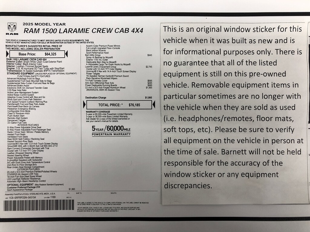 Used 2025 Ram 1500 Laramie Sport Truck Crew Cab
