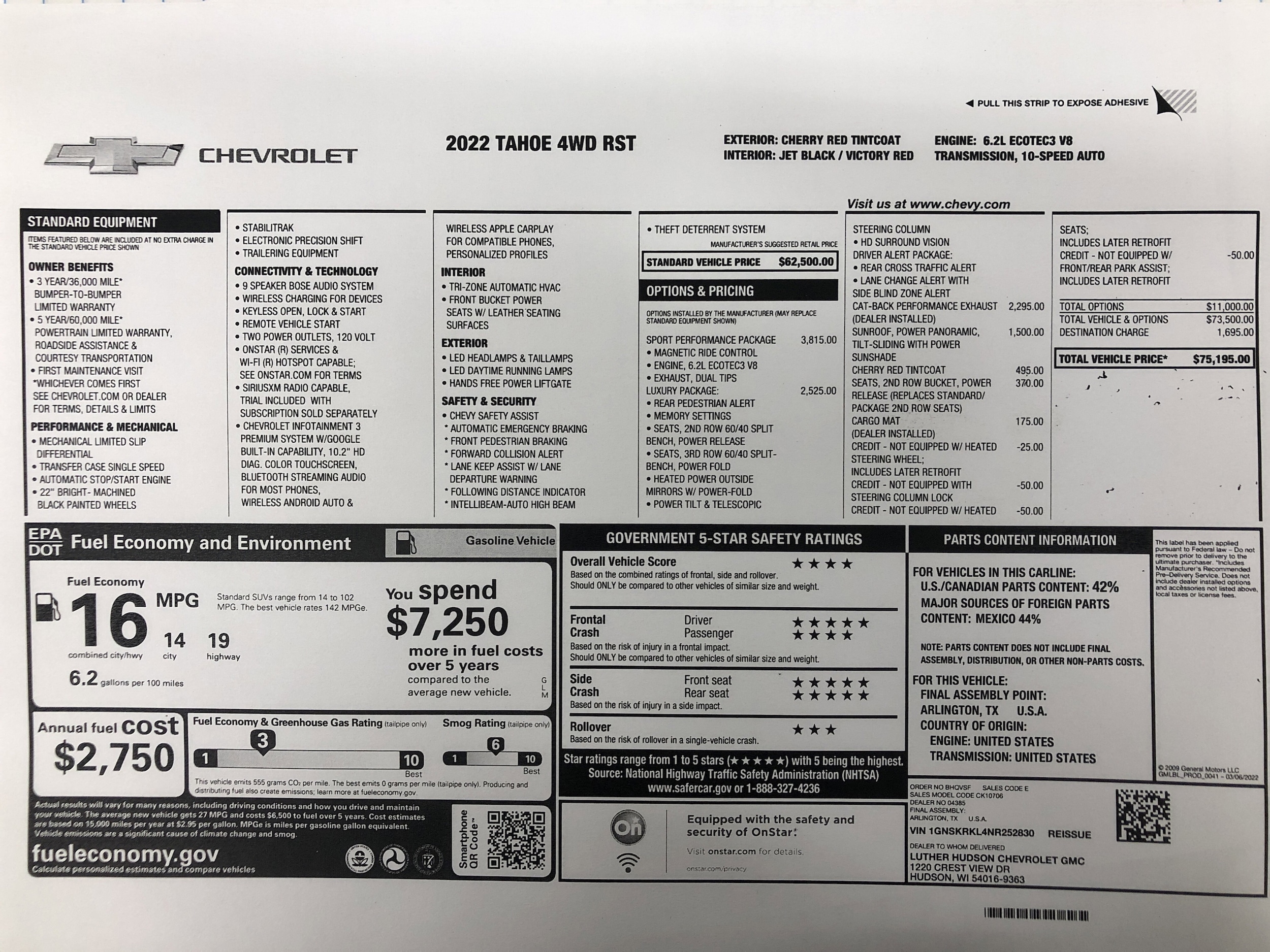 Used 2022 Chevrolet Tahoe RST with VIN 1GNSKRKL4NR252830 for sale in White Bear Lake, Minnesota