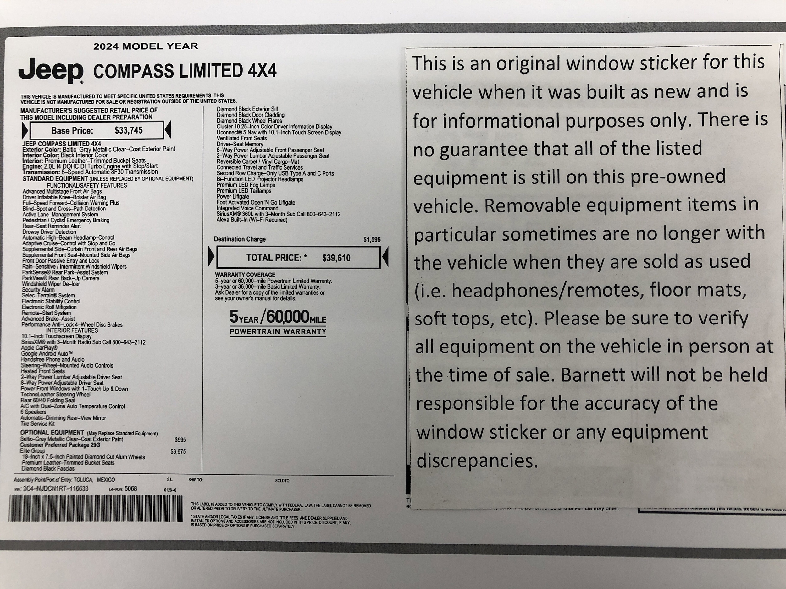 Certified 2024 Jeep Compass Limited with VIN 3C4NJDCN1RT116633 for sale in White Bear Lake, Minnesota