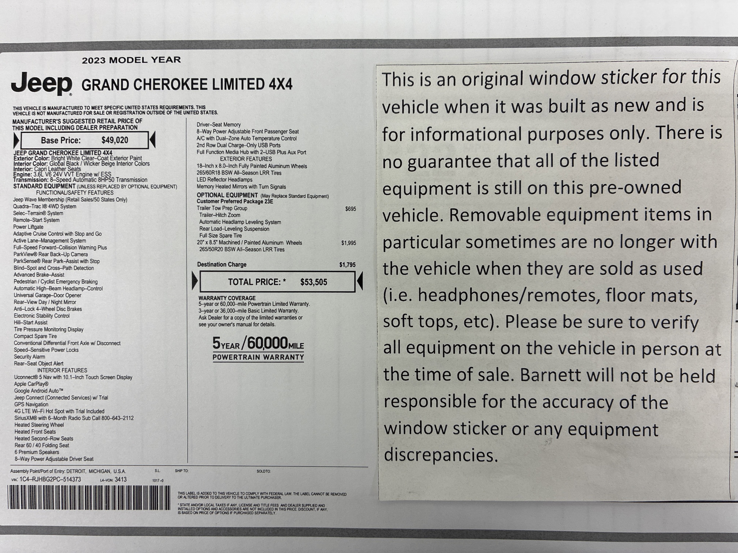 Used 2023 Jeep Grand Cherokee Limited with VIN 1C4RJHBG2PC514373 for sale in White Bear Lake, Minnesota