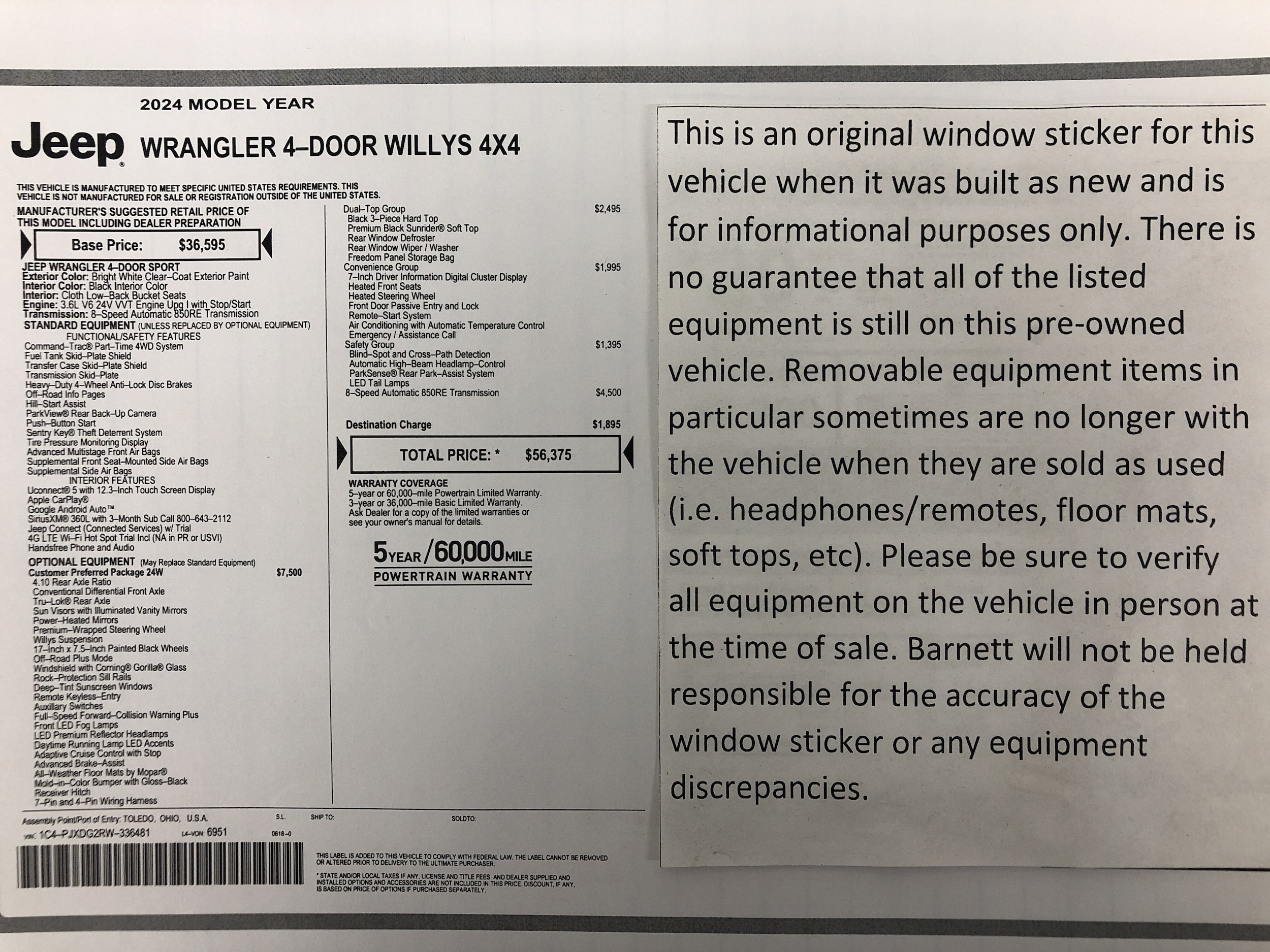 Used 2024 Jeep Wrangler 4-Door Willys with VIN 1C4PJXDG2RW336481 for sale in White Bear Township, Minnesota