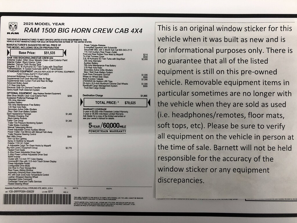 Used 2025 Ram 1500 Big Horn Sport Truck Crew Cab