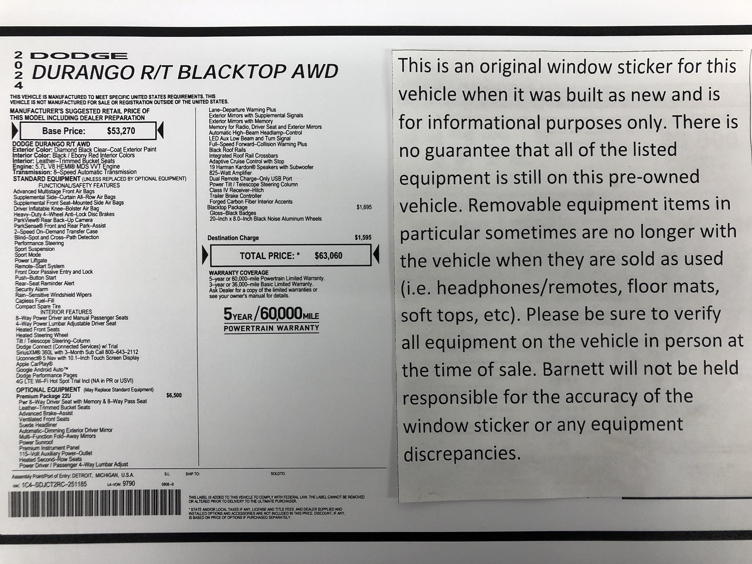 Certified 2024 Dodge Durango R/T with VIN 1C4SDJCT2RC251185 for sale in White Bear Township, Minnesota