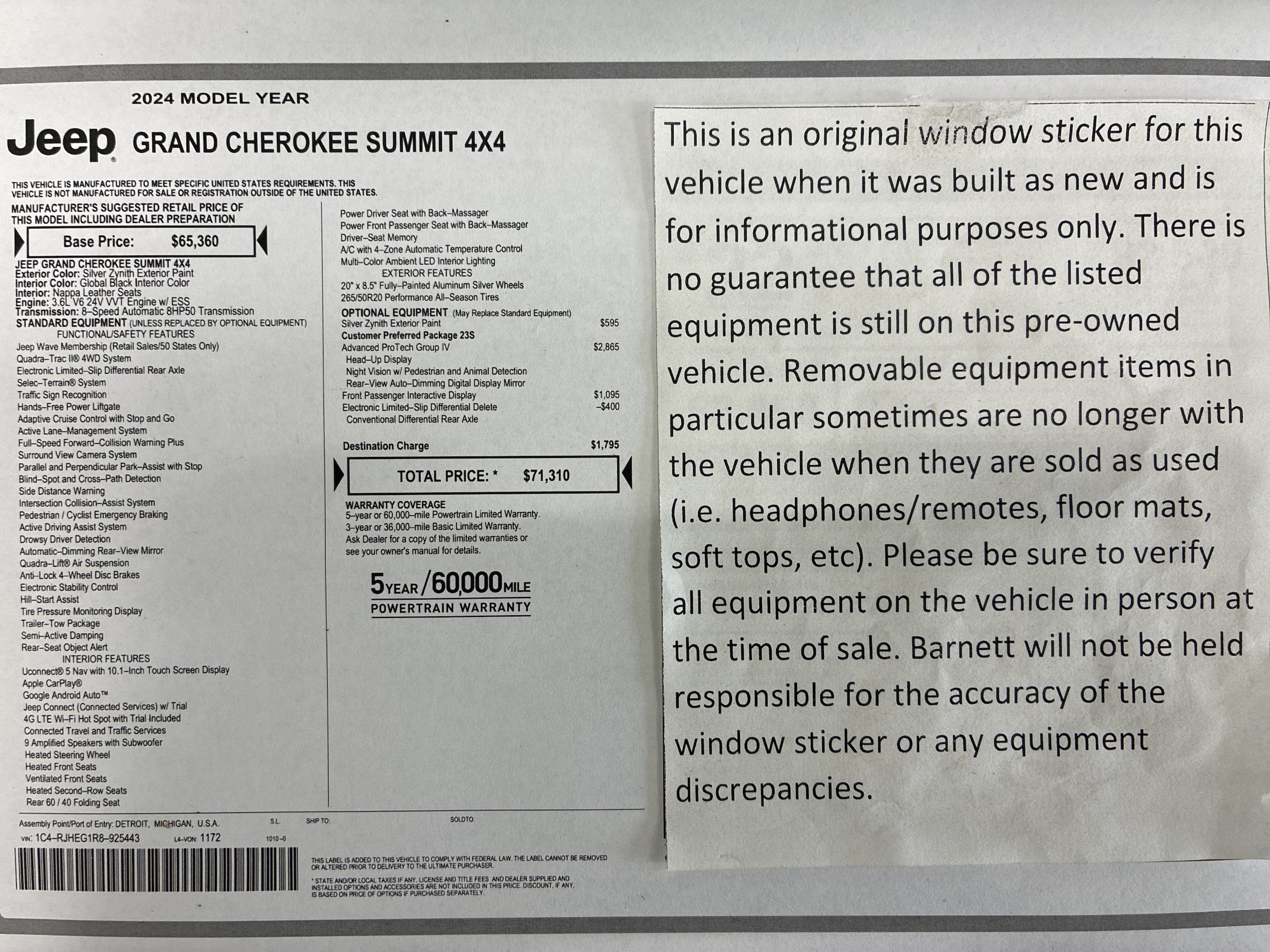 Used 2024 Jeep Grand Cherokee Summit with VIN 1C4RJHEG1R8925443 for sale in Saint Paul, Minnesota
