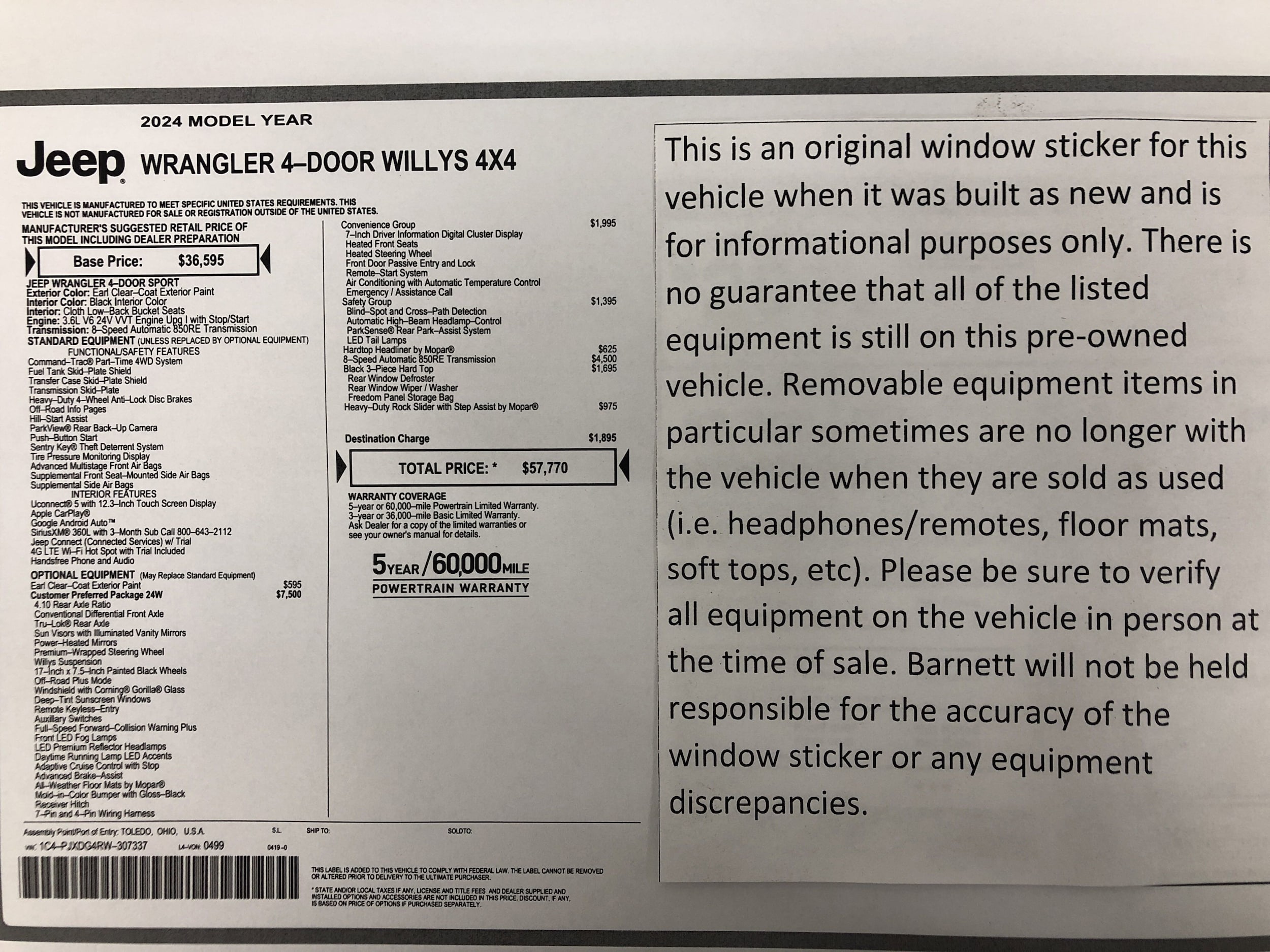 Used 2024 Jeep Wrangler 4-Door Willys with VIN 1C4PJXDG4RW307337 for sale in White Bear Lake, Minnesota